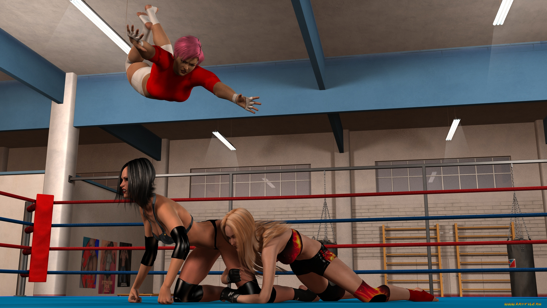 3д, графика, people, , люди, бои, ринг, девушки