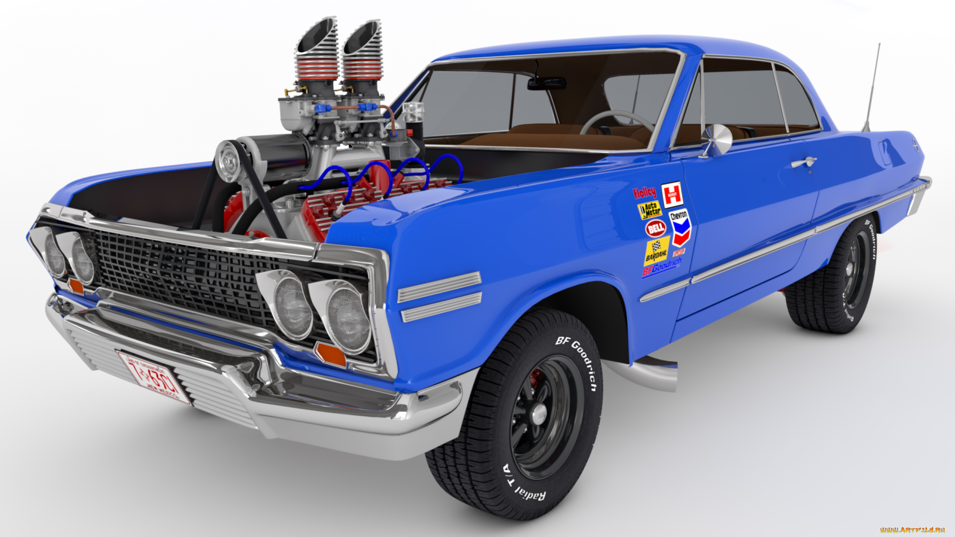 автомобили, 3д, синий, impala, chevrolet, 1963