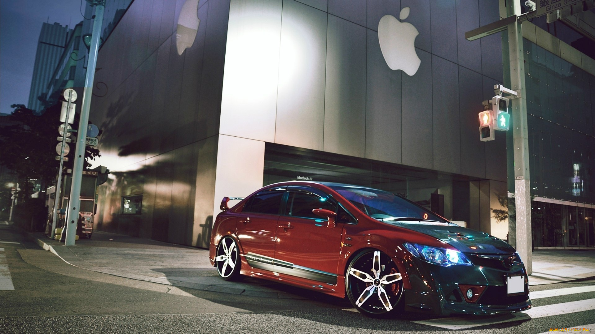 автомобили, honda, apple, город, хонда, civic, сивик, вечер, улица