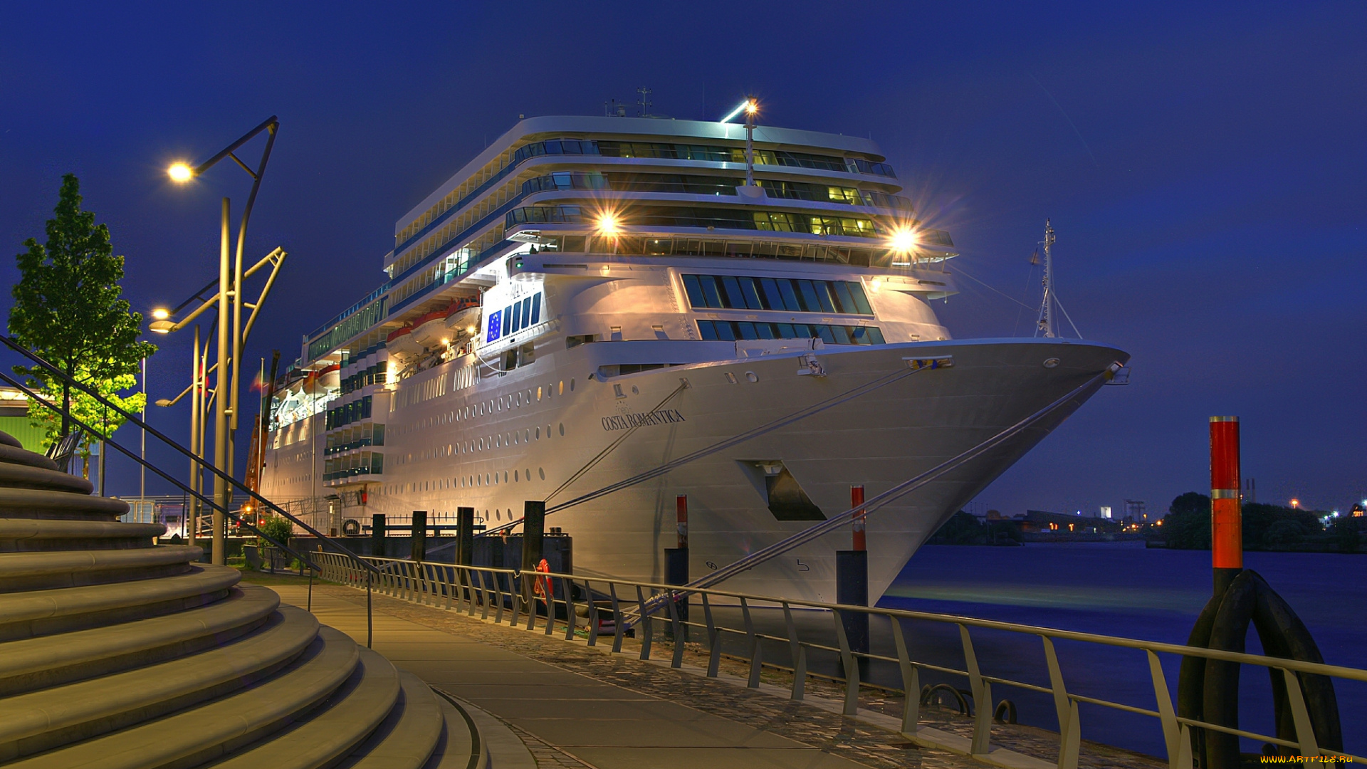 costa, romantica, корабли, лайнеры, причал, набережная, швартовы, судно