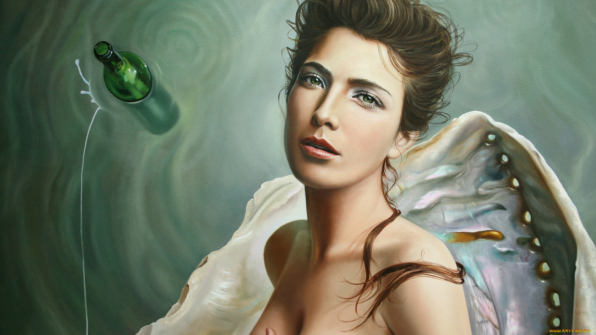 фэнтези, русалки, русалка, бутылка, вода, ракушка