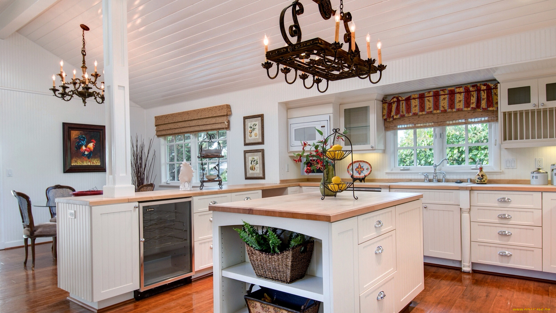 интерьер, кухня, лампы, мебель