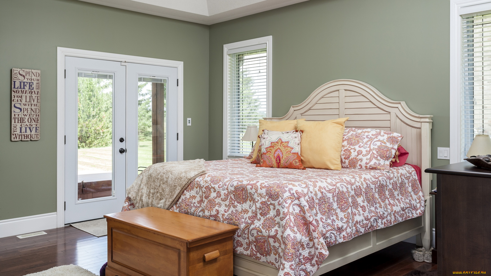 интерьер, спальня, кровать, комод