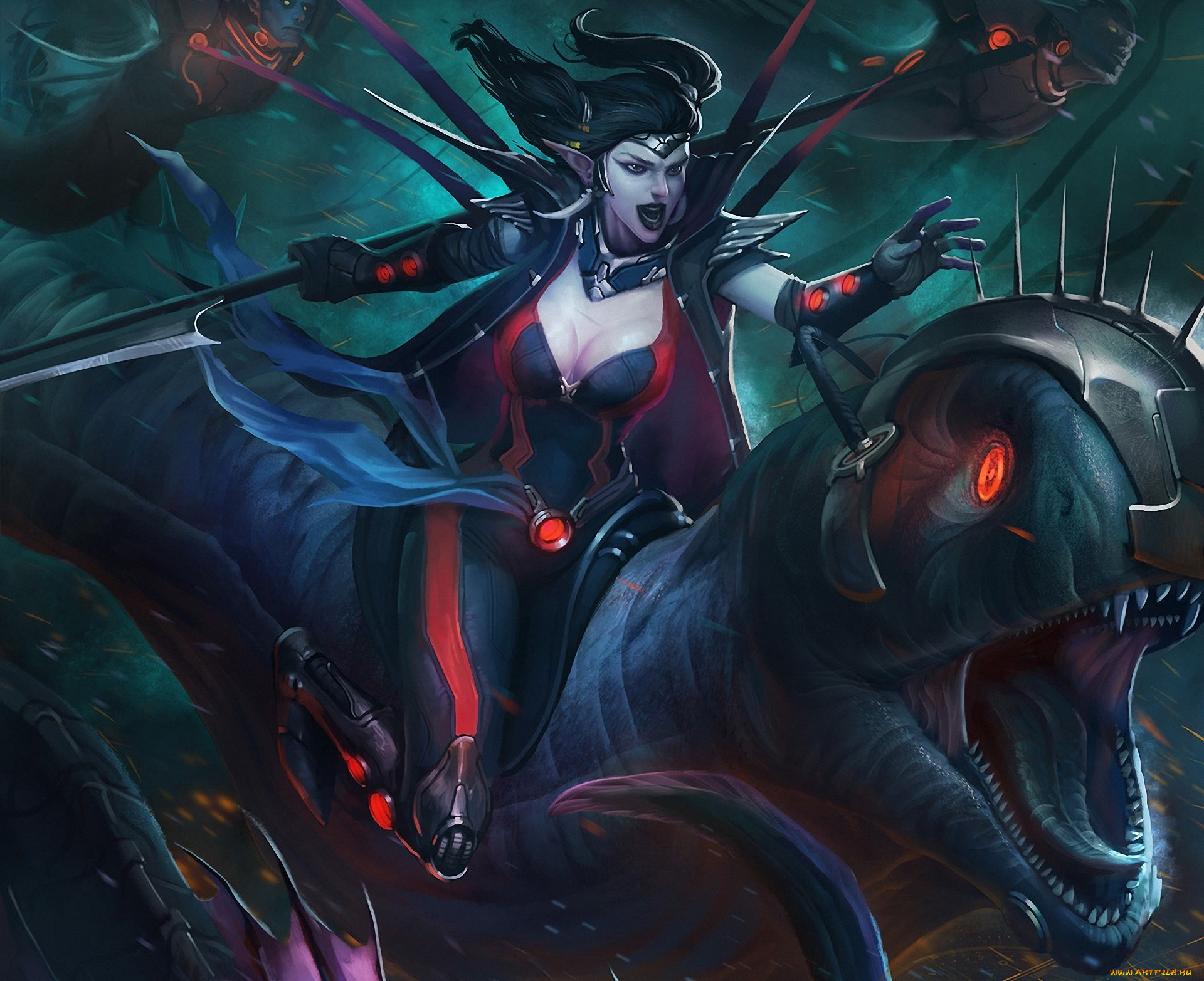 фэнтези, красавицы, и, чудовища, эльф, монстр, чудовище, атака, оружие