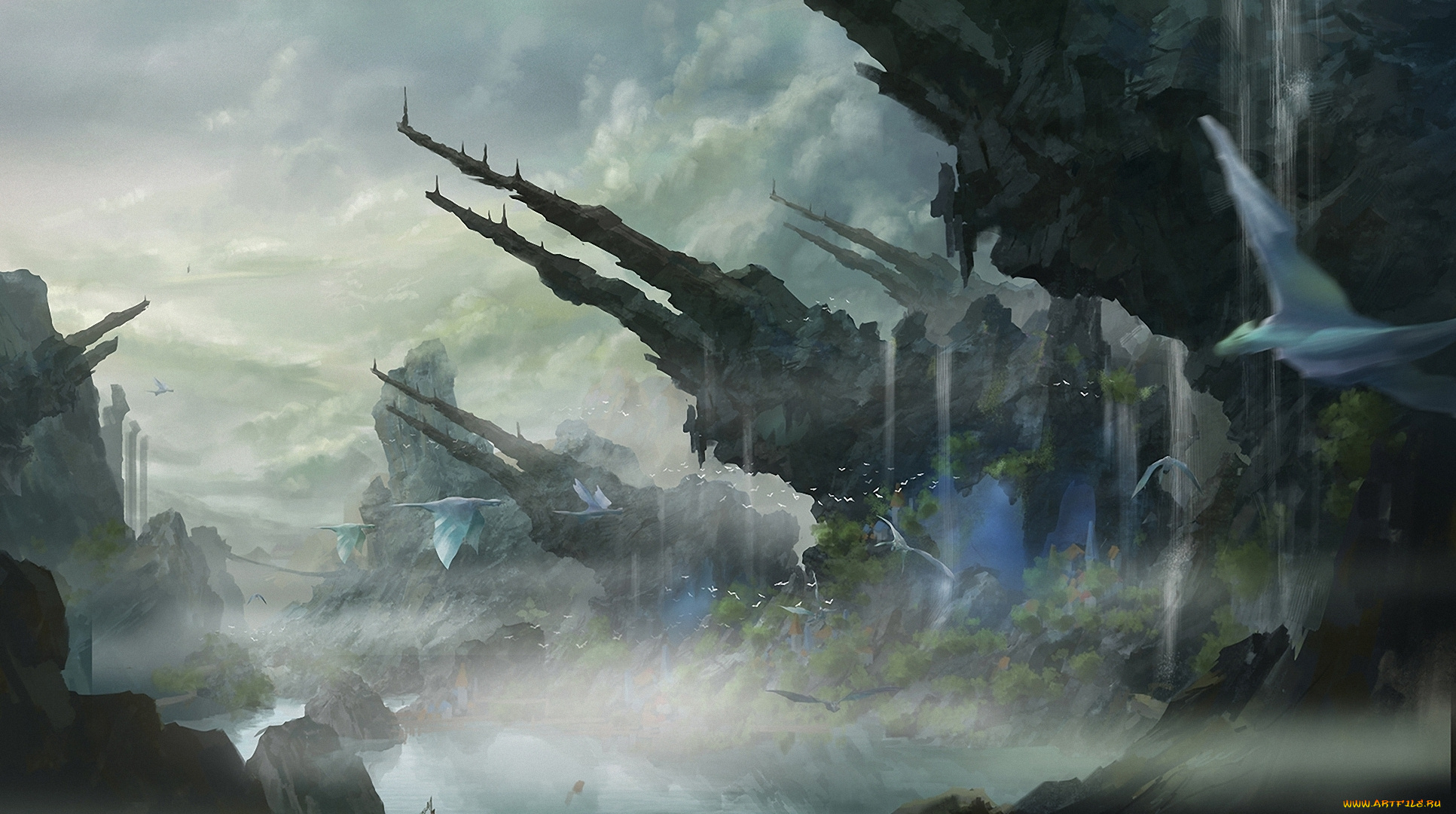 фэнтези, иные, миры, , иные, времена, скалы, утесы, птицы, мир, иной