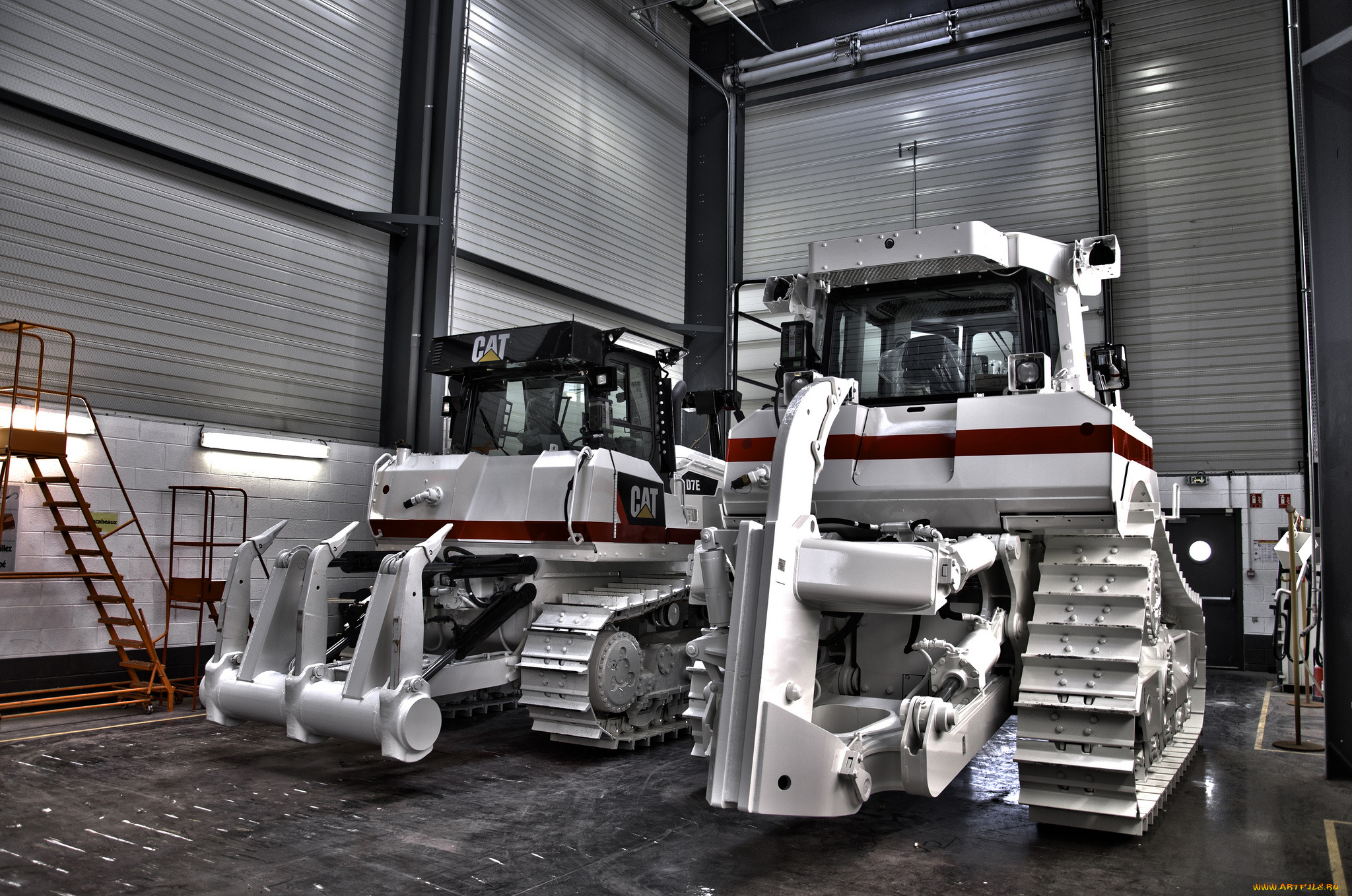 техника, бульдозеры, на, гусенецах, ангар, тяжелый, гусеничный, трактор