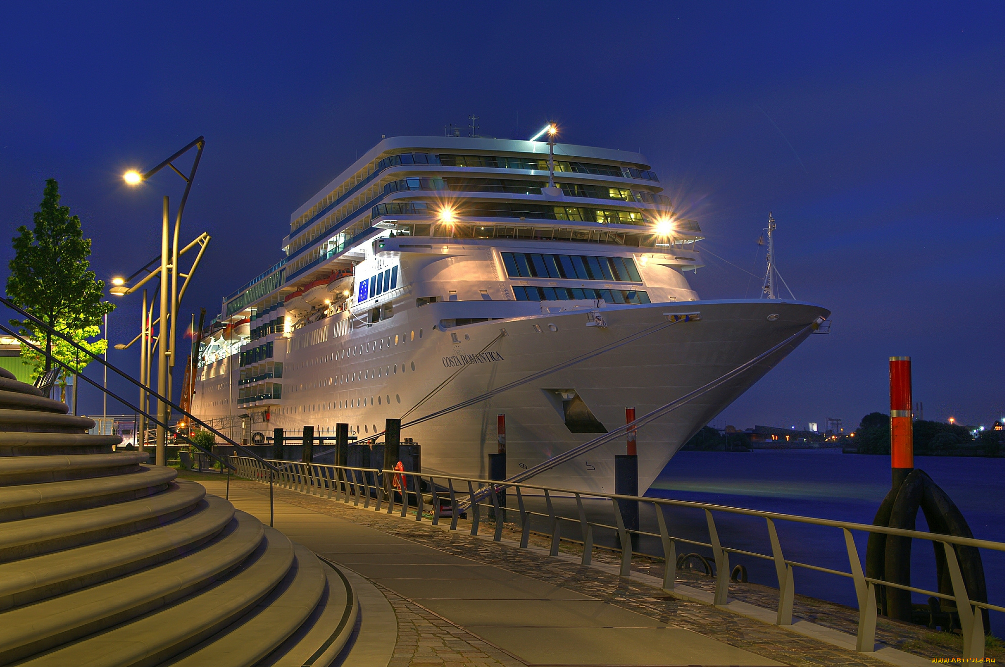 costa, romantica, корабли, лайнеры, причал, набережная, швартовы, судно