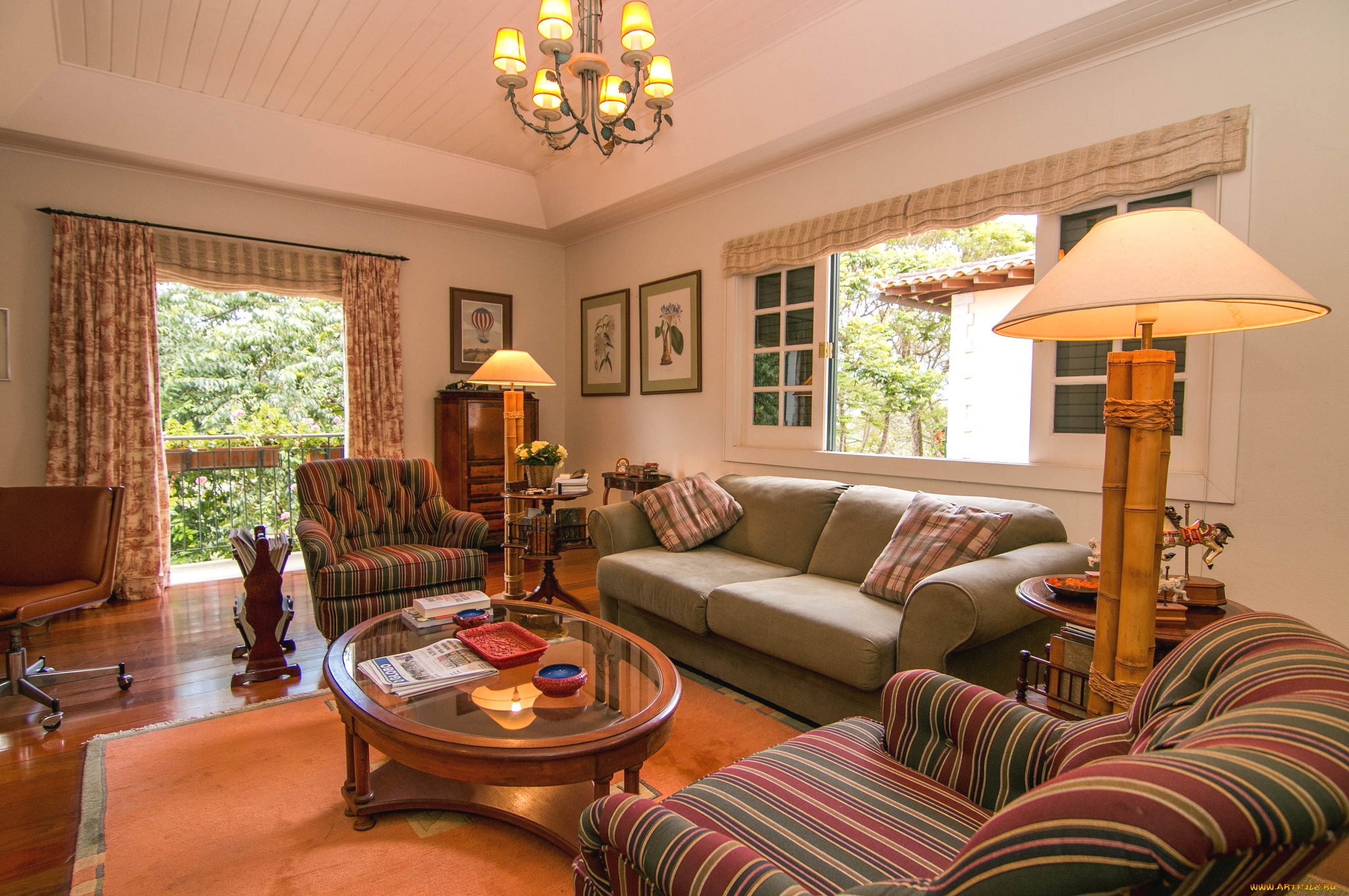 интерьер, гостиная, лампы, диваны