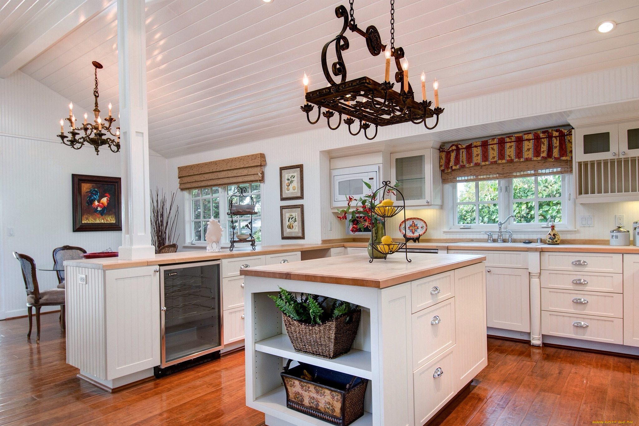 интерьер, кухня, лампы, мебель