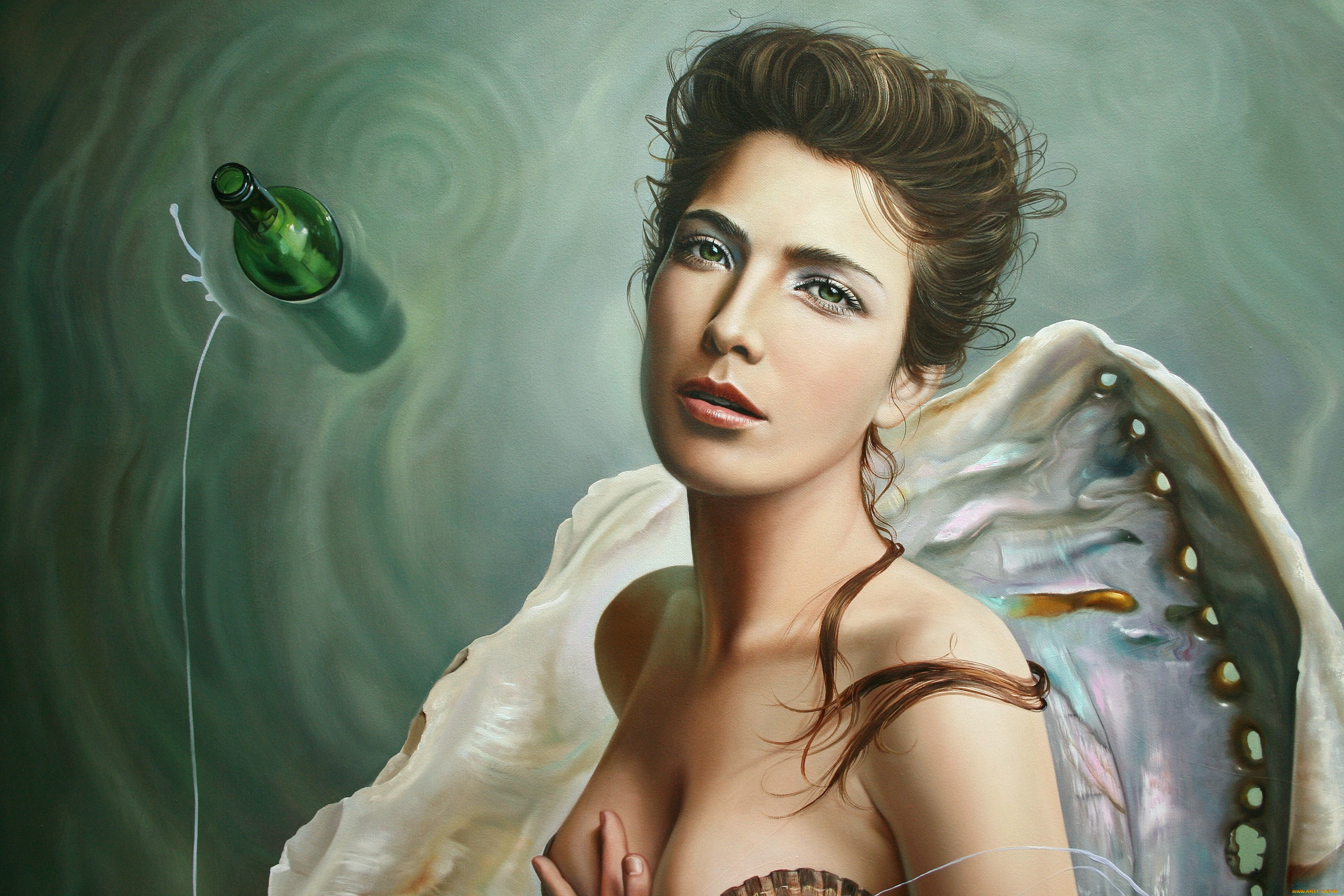 фэнтези, русалки, русалка, бутылка, вода, ракушка