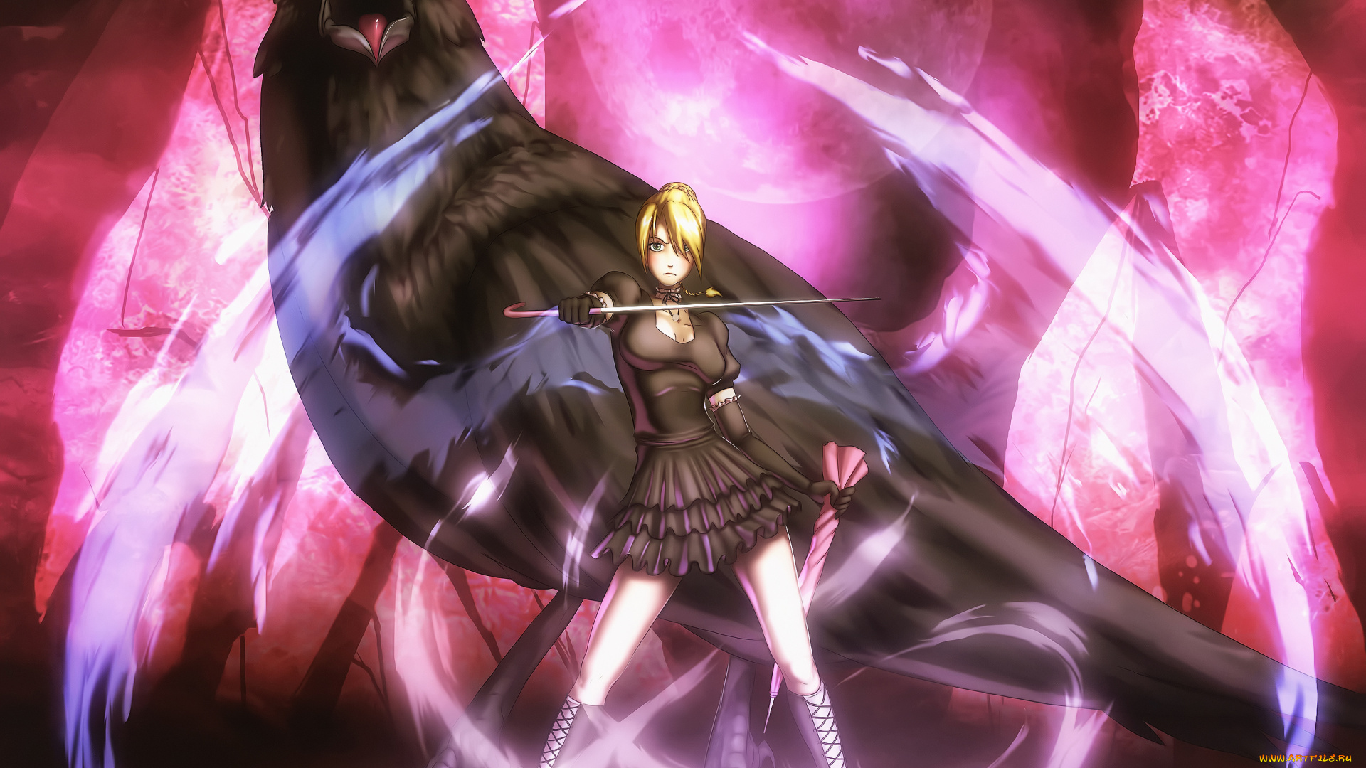 аниме, beelzebub, ворон, птица, вельзепуз, девушка