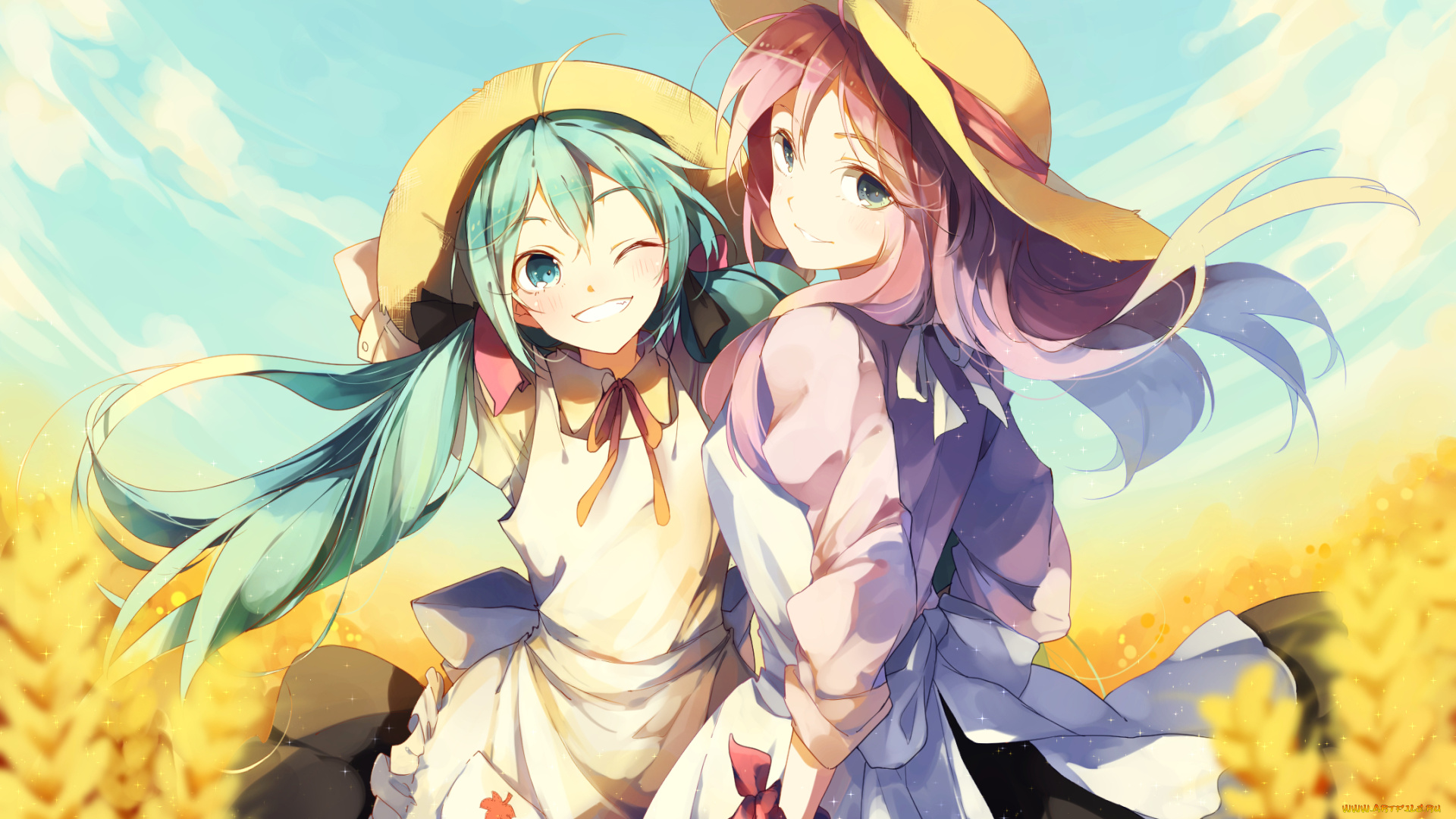 аниме, vocaloid, шляпки, девочки, арт