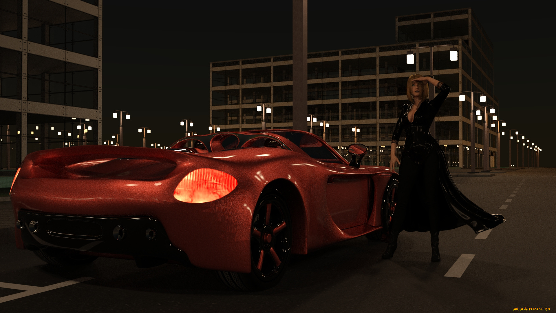 автомобили, 3d, car&girl, автомобиль, взгляд, фон, девушка