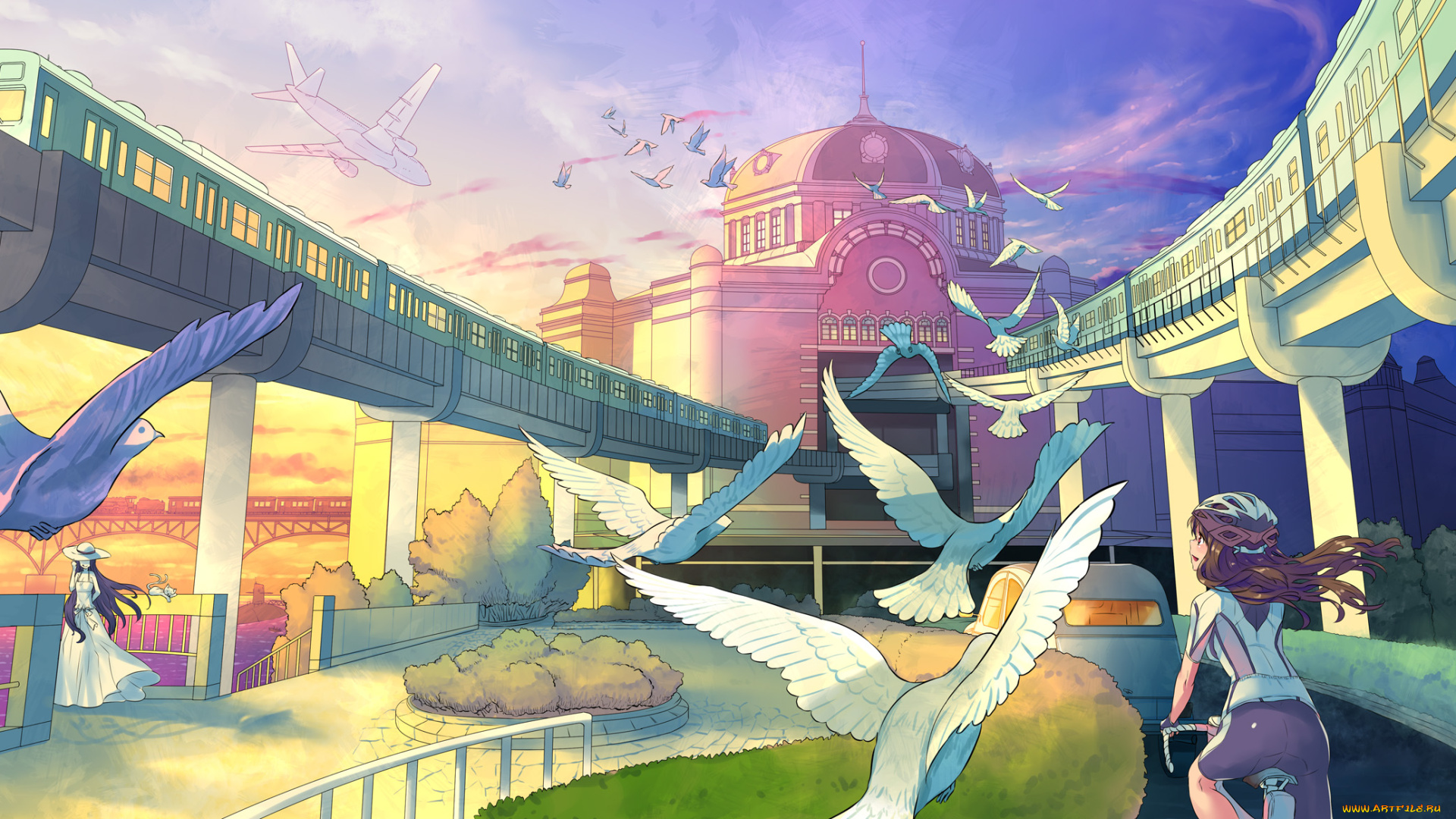 автор, , kanipanda, аниме, город, , улицы, , здания, арт, kanipanda