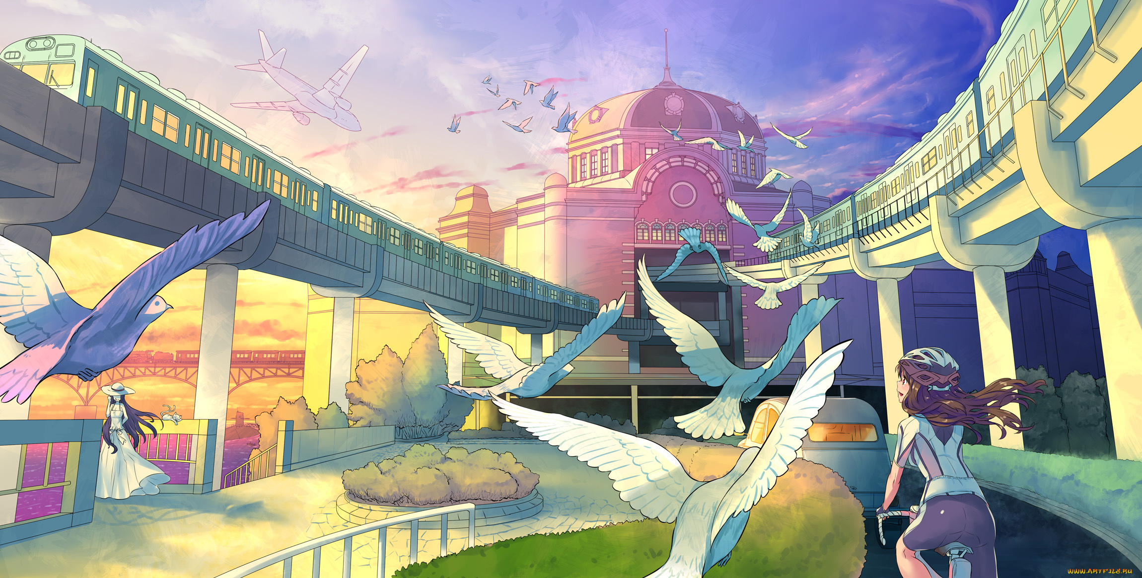 автор, , kanipanda, аниме, город, , улицы, , здания, арт, kanipanda