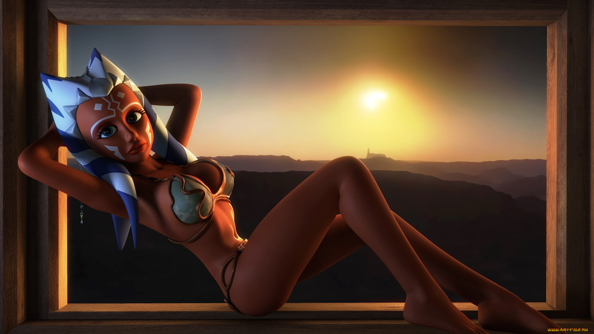 3д, графика, ___, девушка, взгляд, фон, интерьер