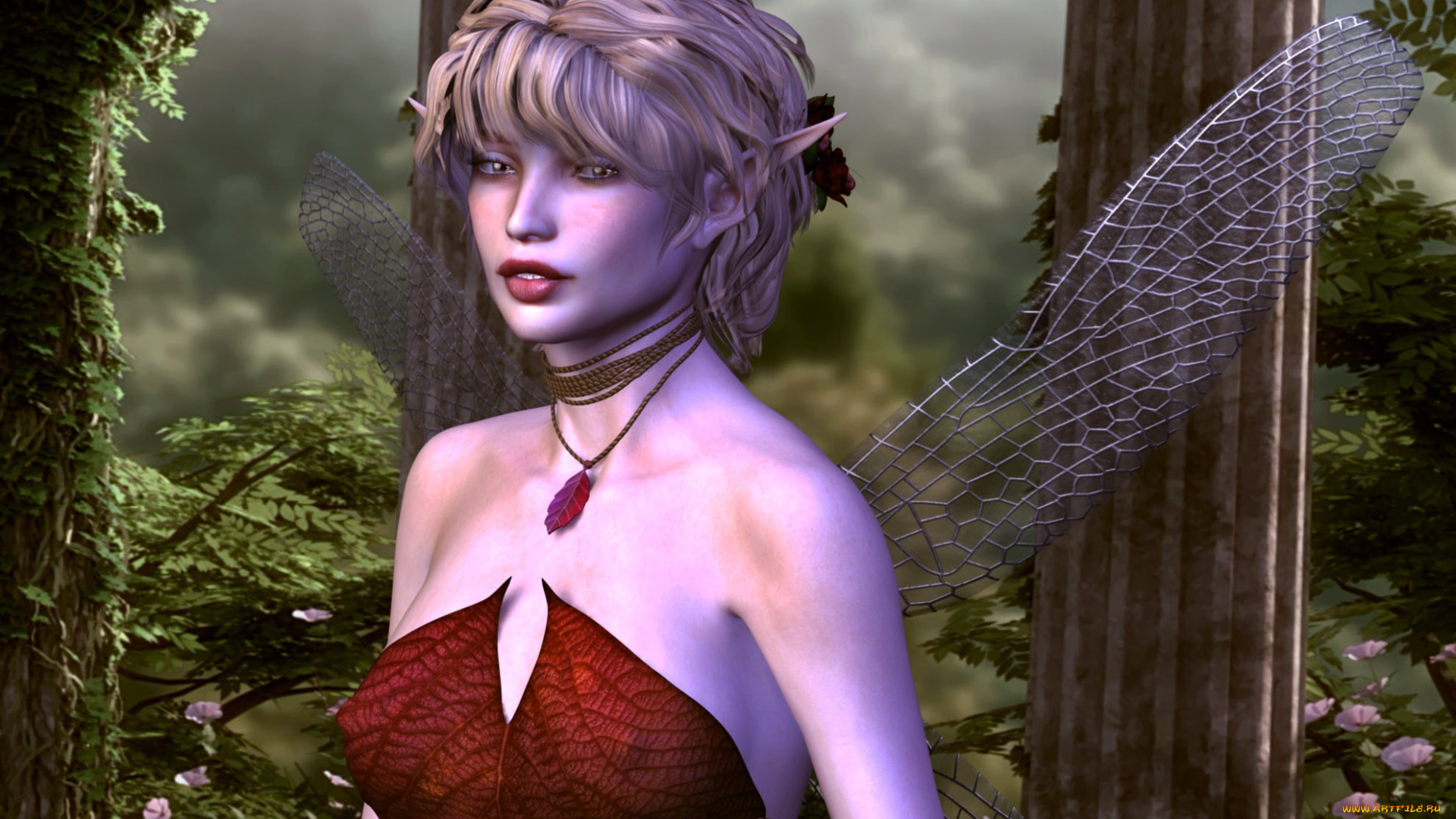 3д, графика, эльфы, , elves, фон, взгляд, эльфийка