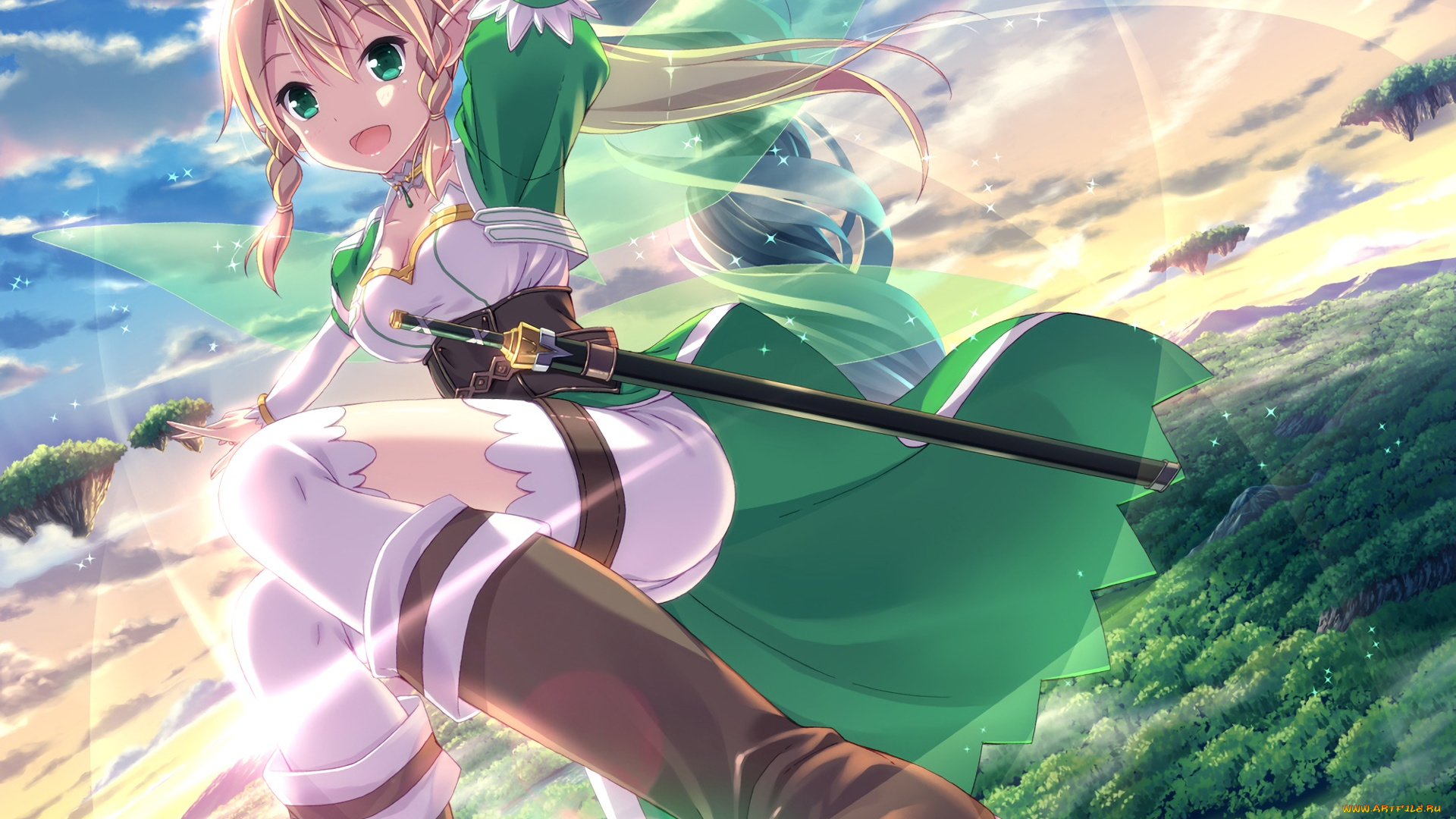 аниме, sword, art, online, девушка, взгляд, фон