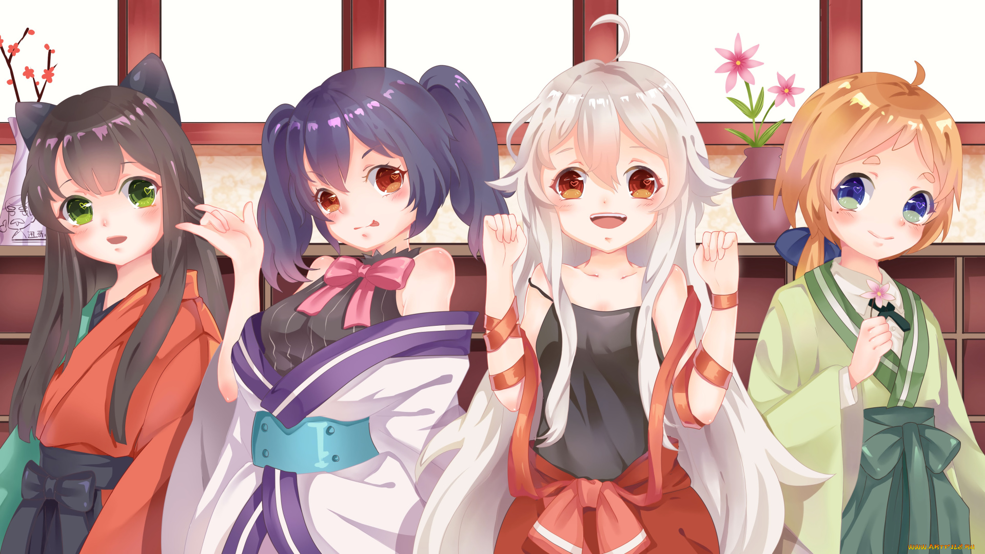 аниме, urara, meirochou, фон, взгляд, девушки