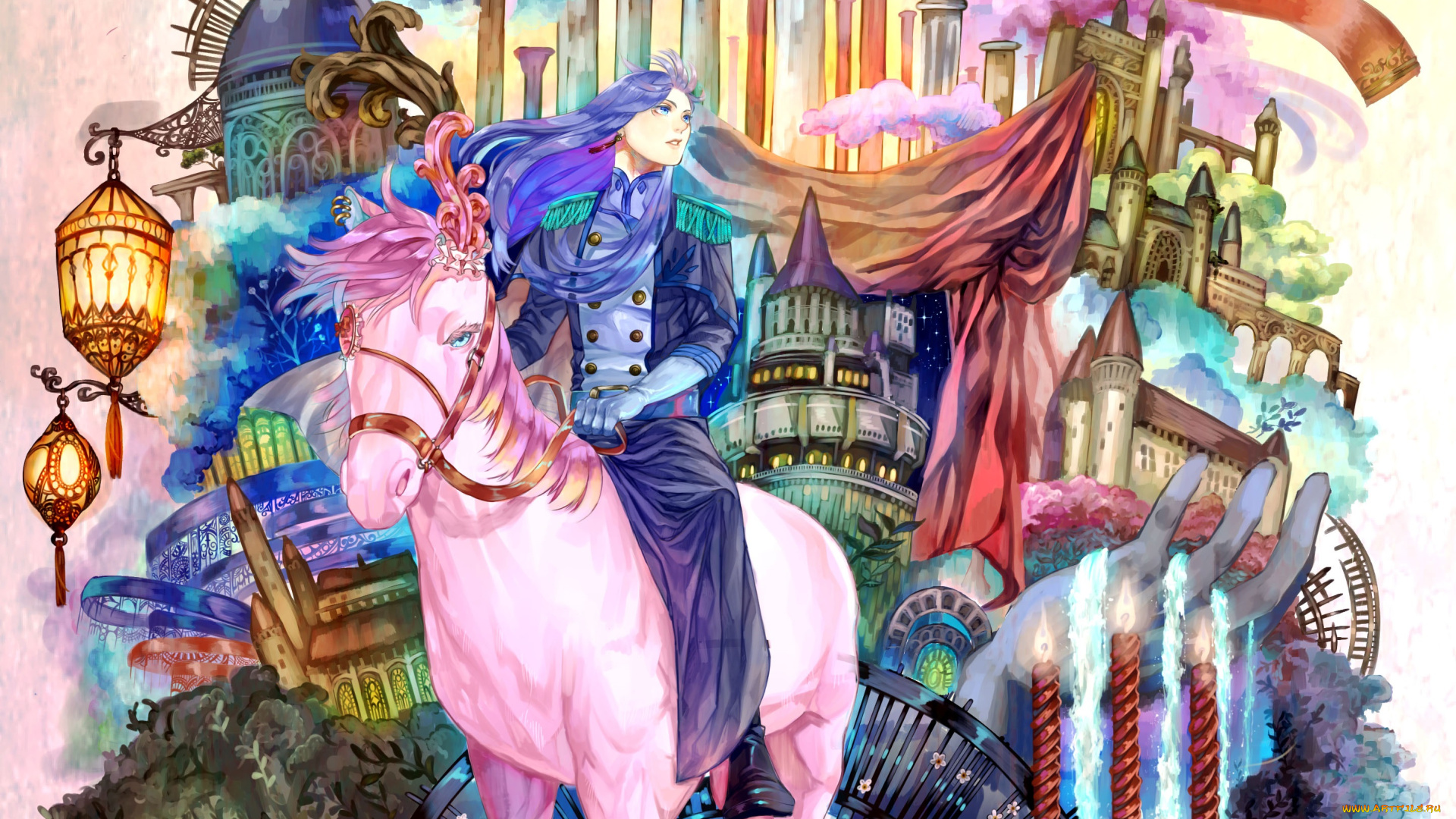 аниме, животные, , существа, лошадь, арт, конь, парень, kinoko1108