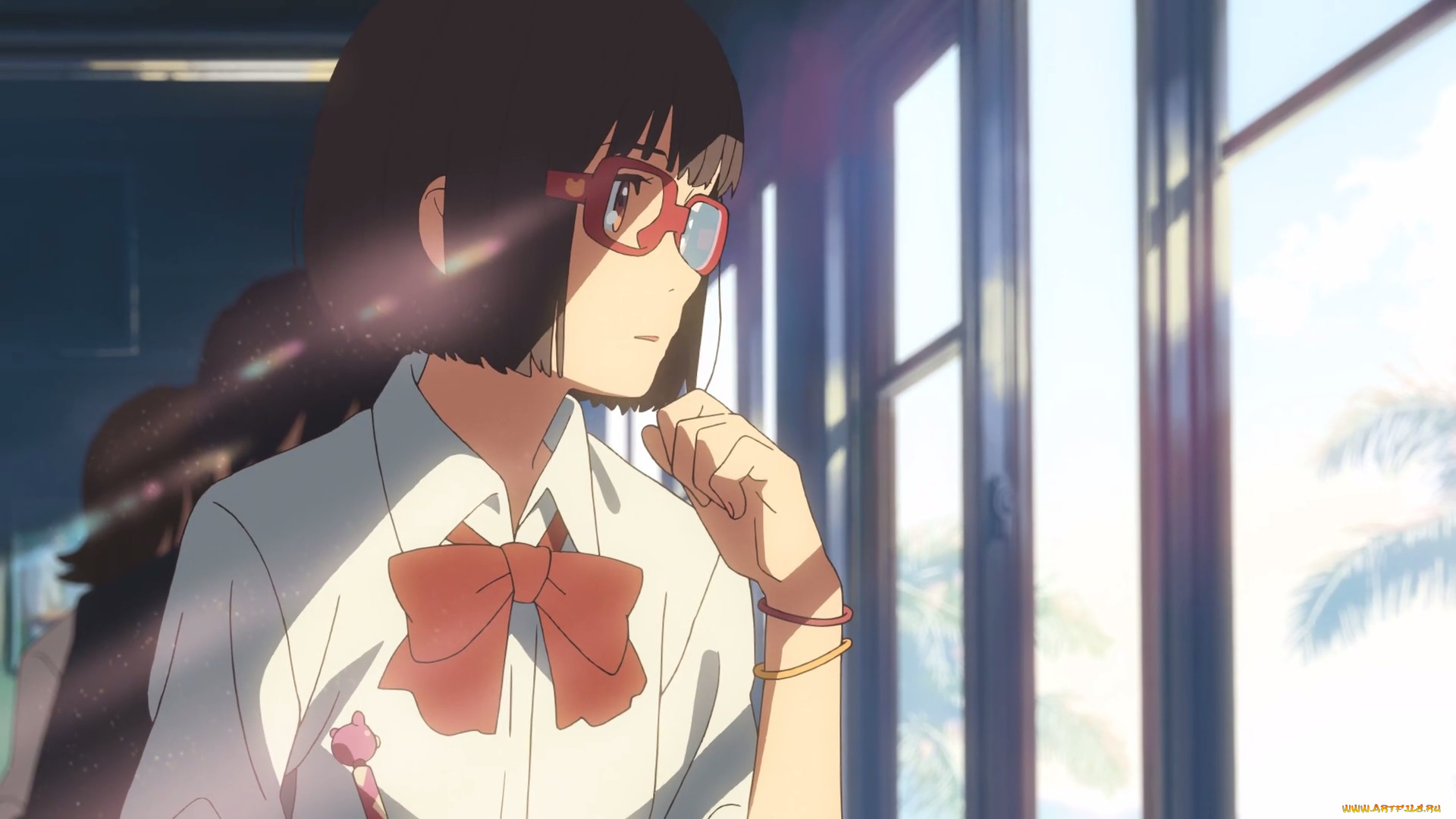 cross, road, аниме, девушка, взгляд, фон