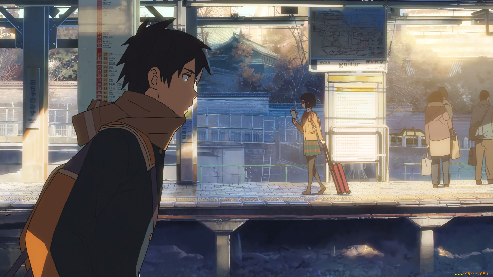 cross, road, аниме, парень, взгляд, фон