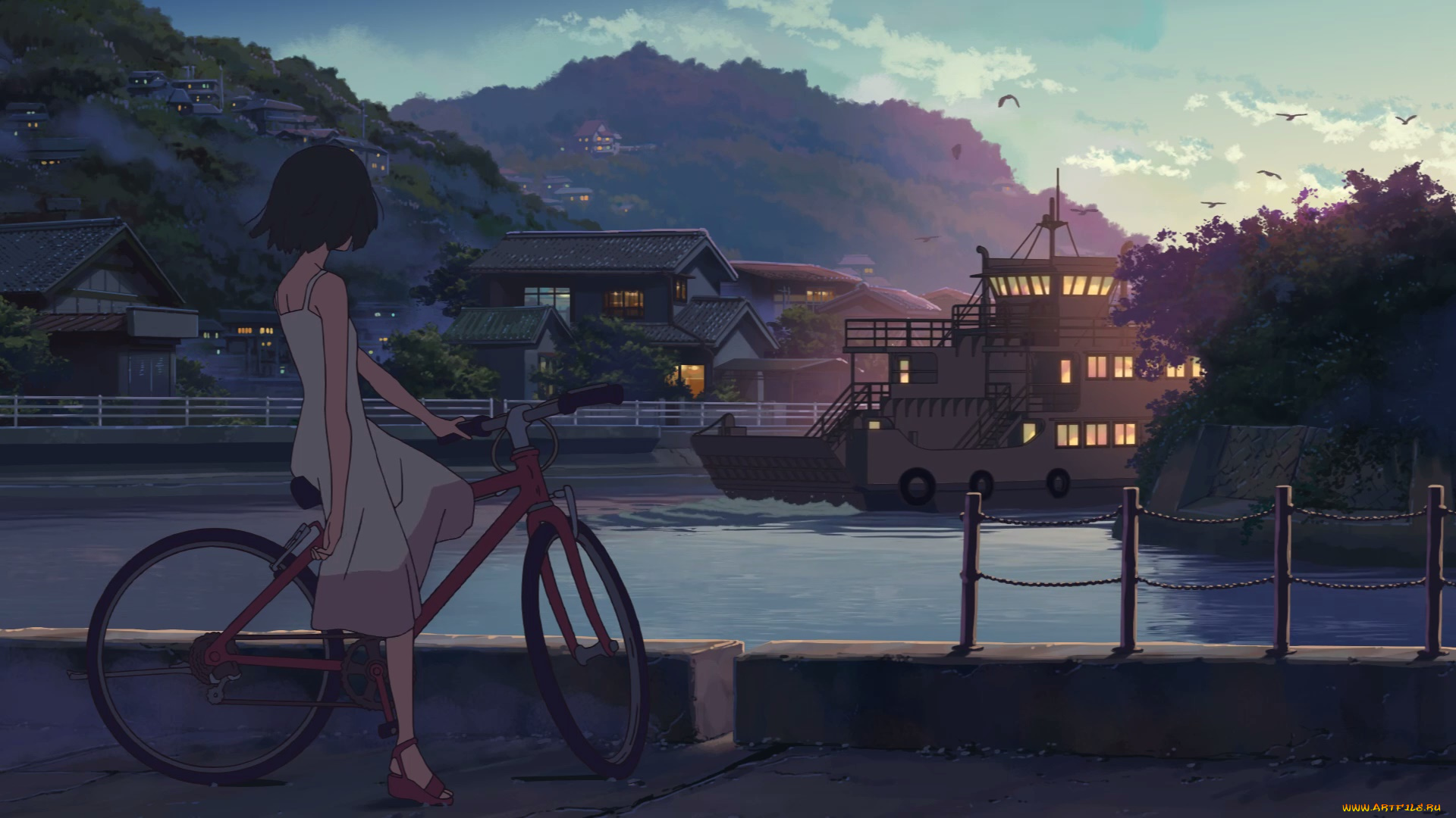 cross, road, аниме, взгляд, девушка, фон