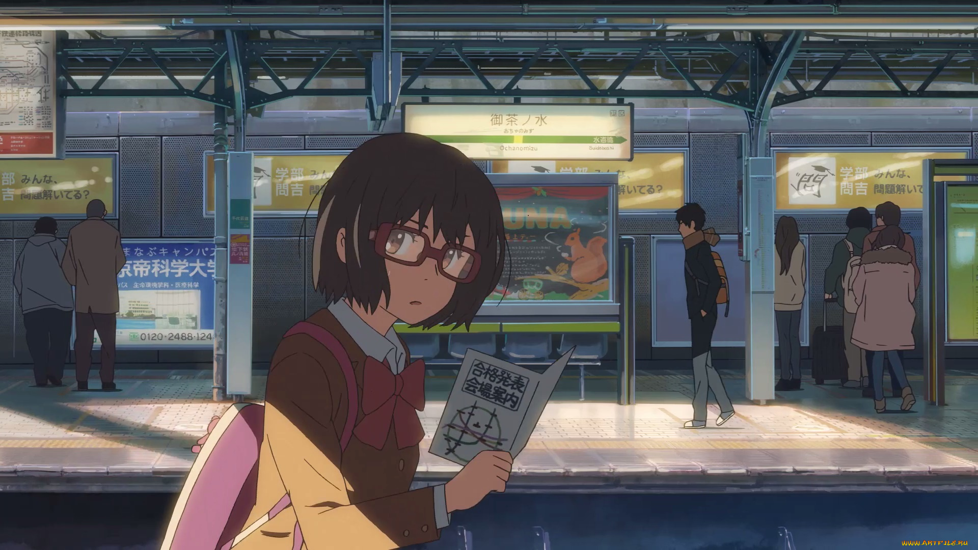 cross, road, аниме, взгляд, фон, девушка