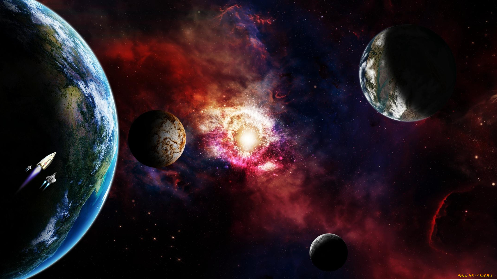 космос, арт, планеты, вселенная, звезды, галактика