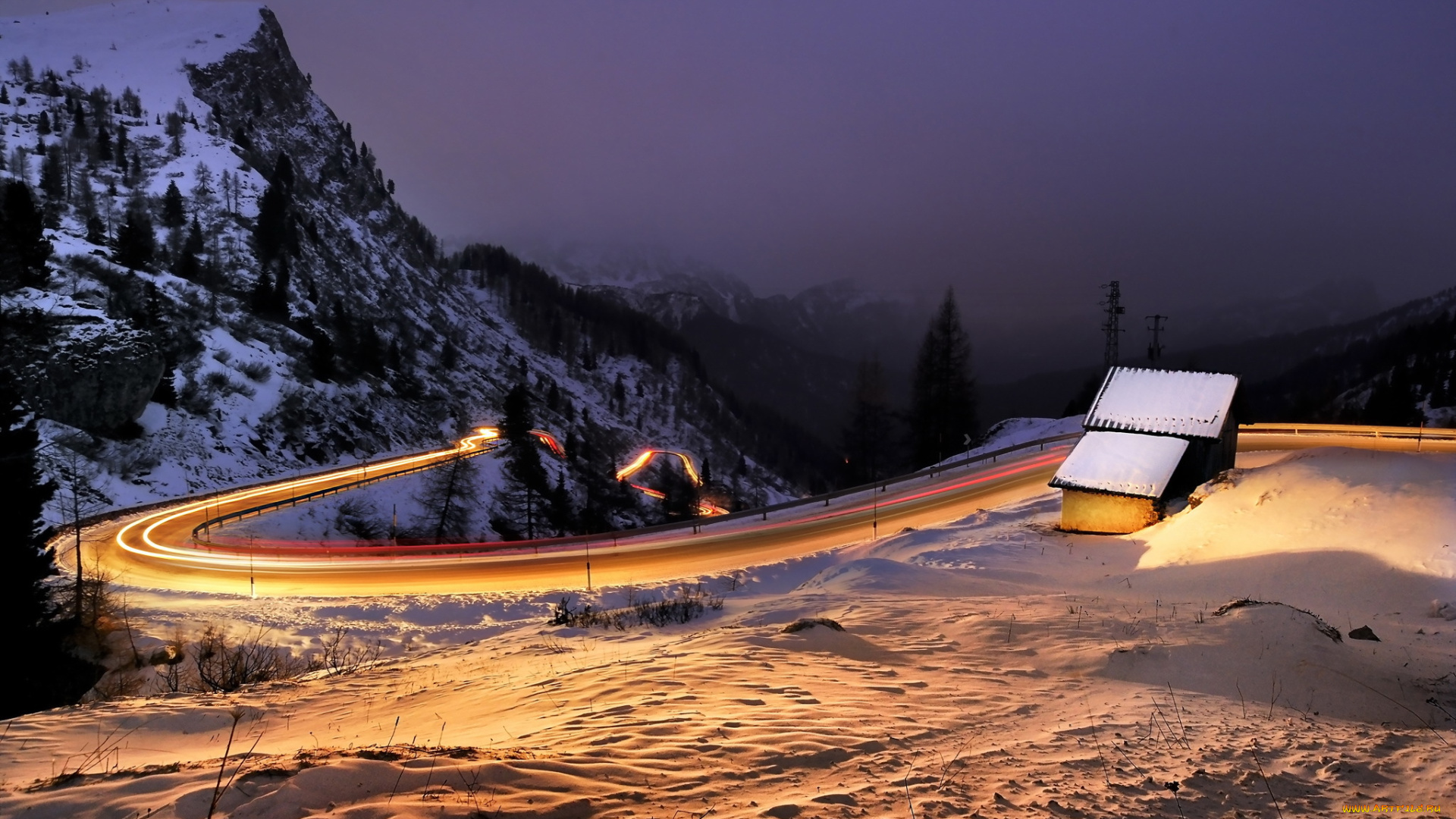 природа, дороги, горы, ночь, дорога