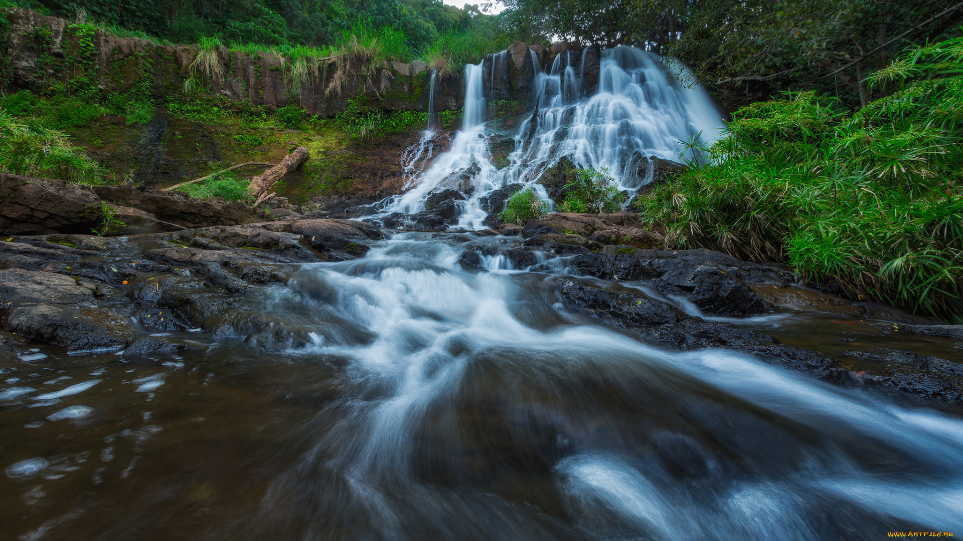 природа, водопады, река, лес, водопад
