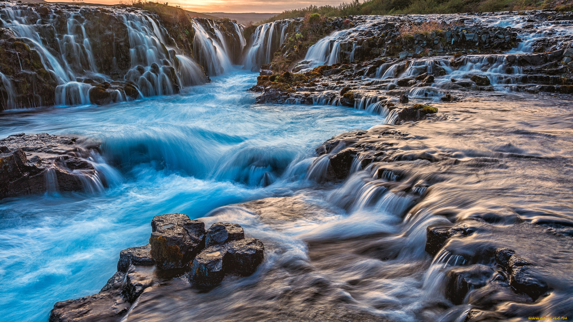 природа, водопады, река, лес, водопад