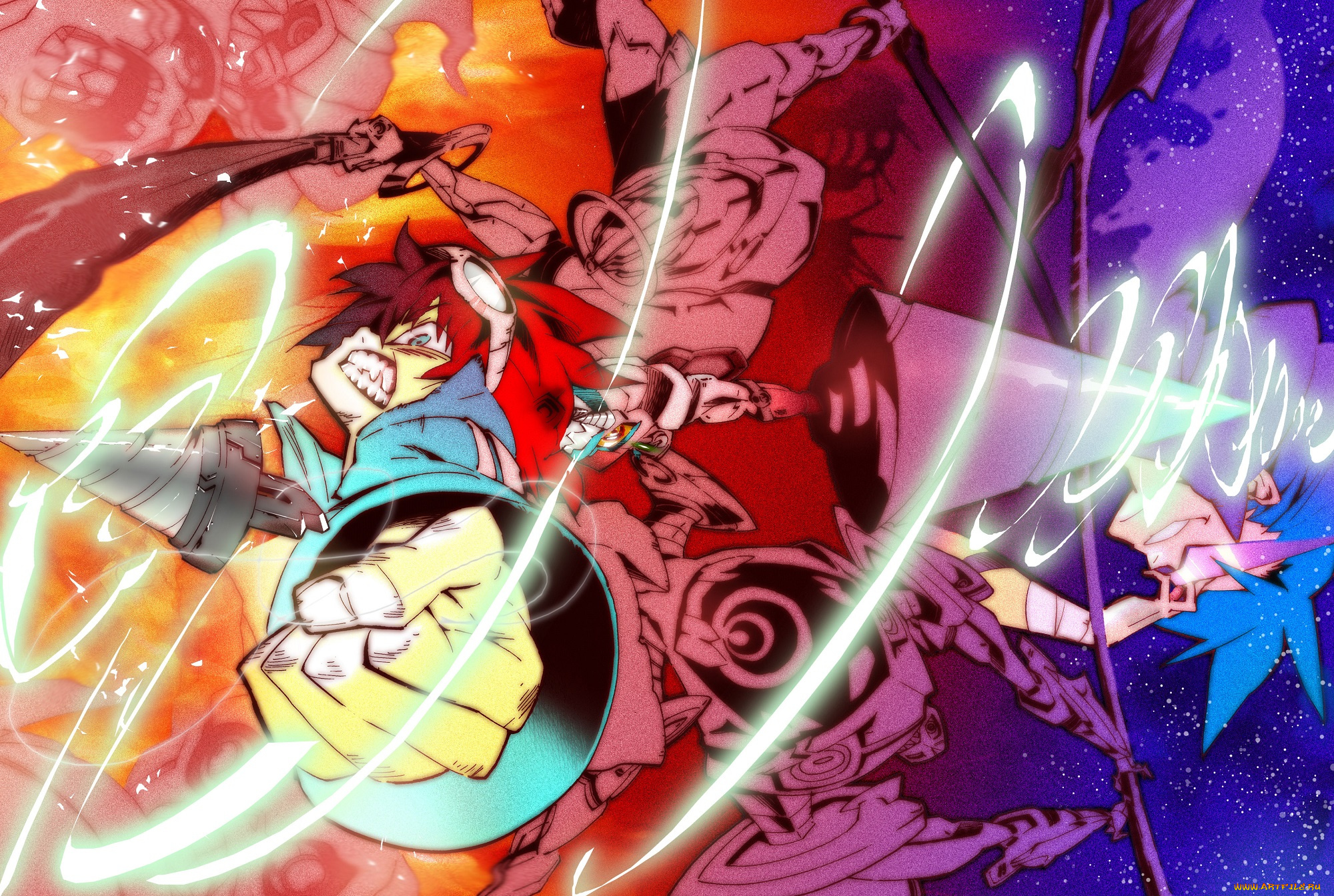 аниме, tengen, toppa, gurren-lagann, камина, симон