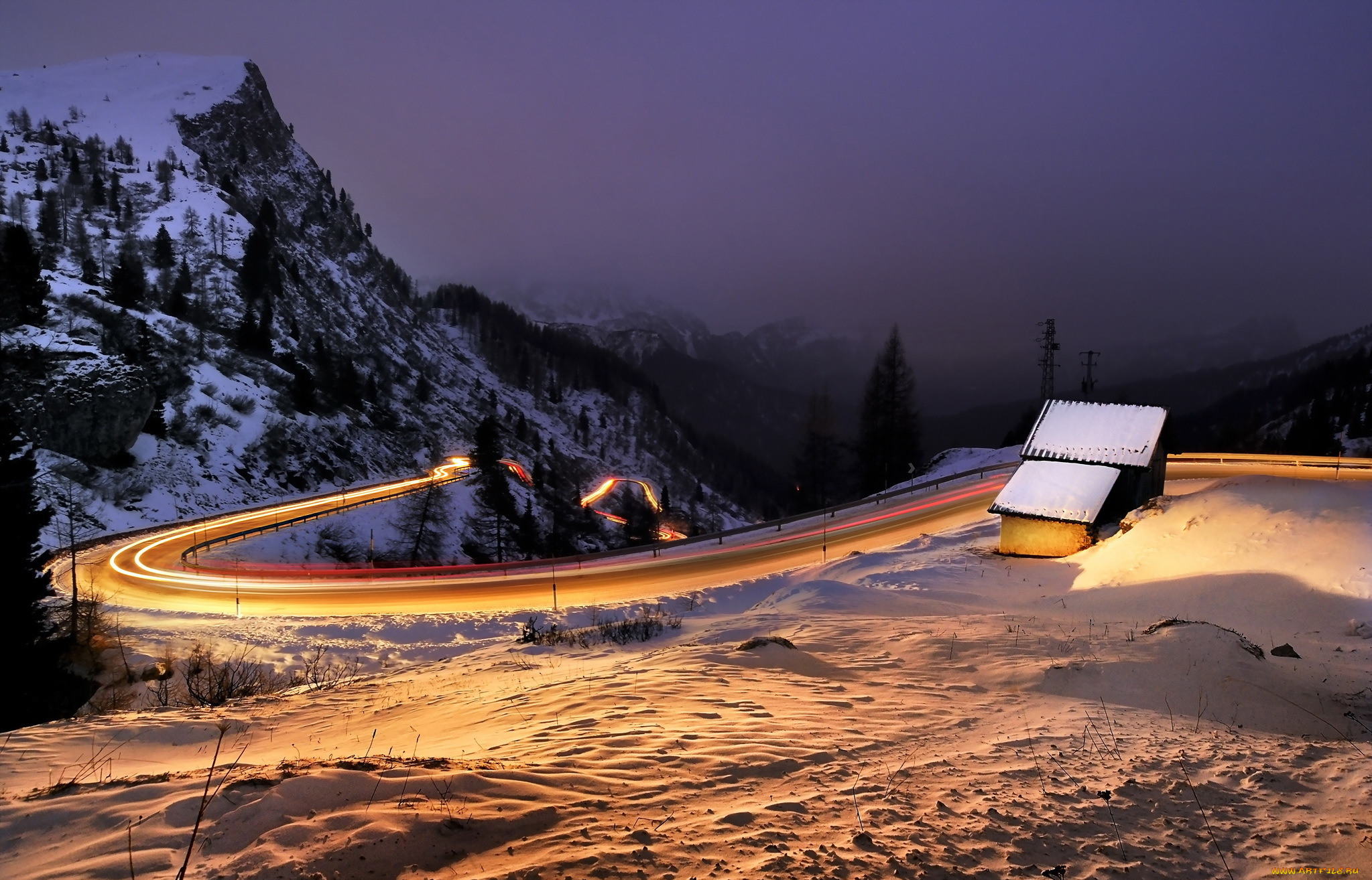 природа, дороги, горы, ночь, дорога