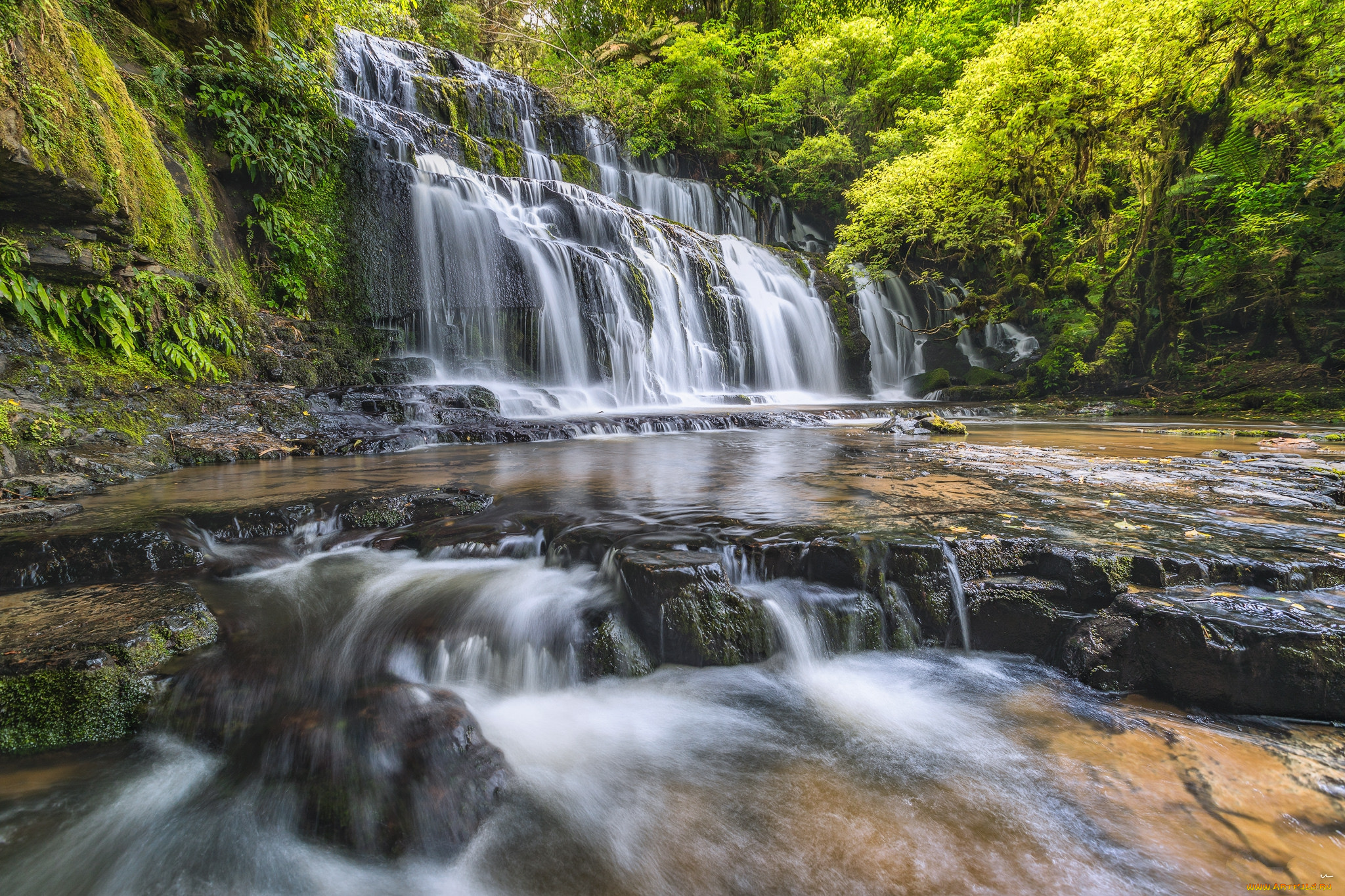 природа, водопады, лес, река, водопад