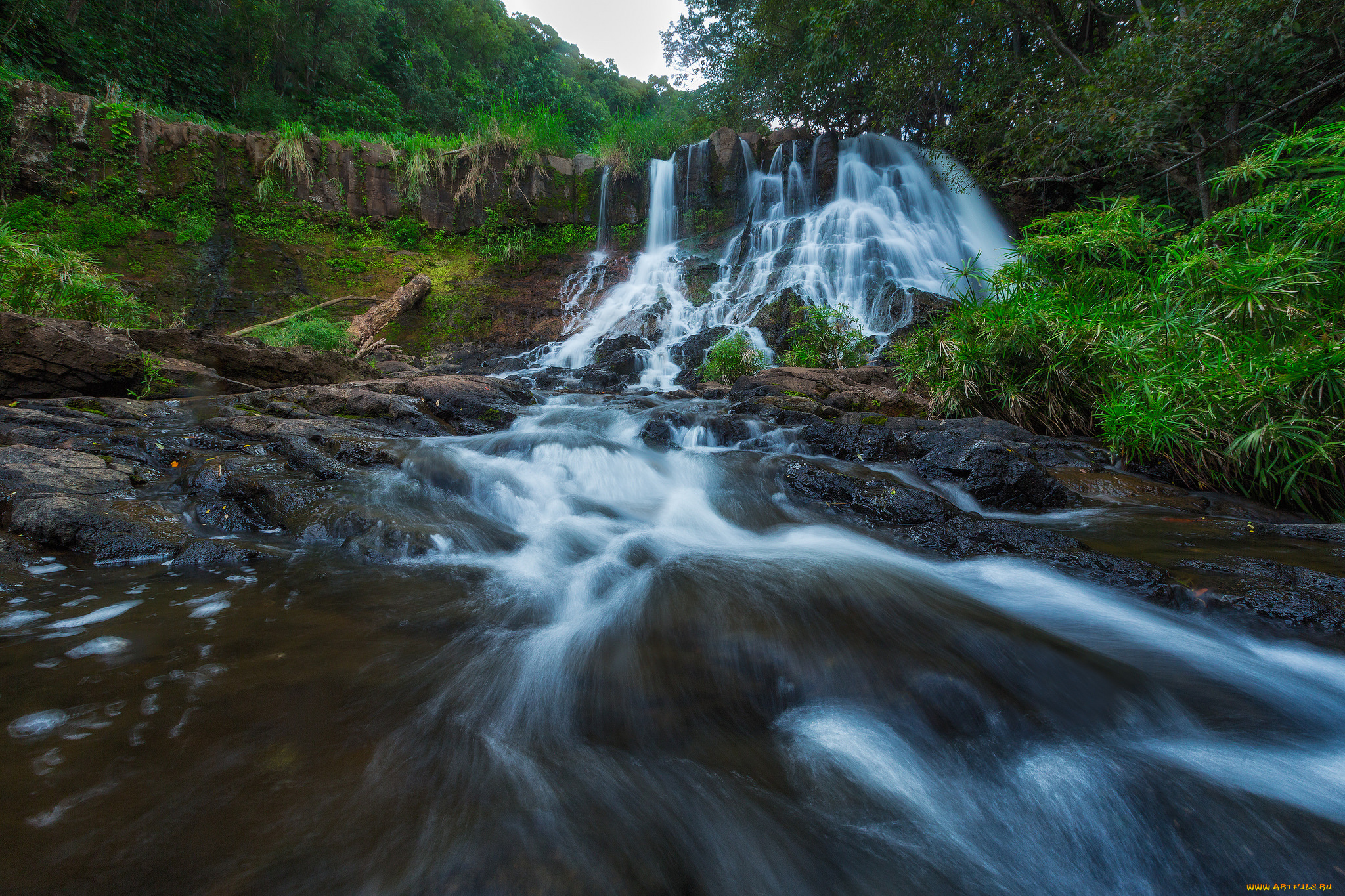 природа, водопады, река, лес, водопад
