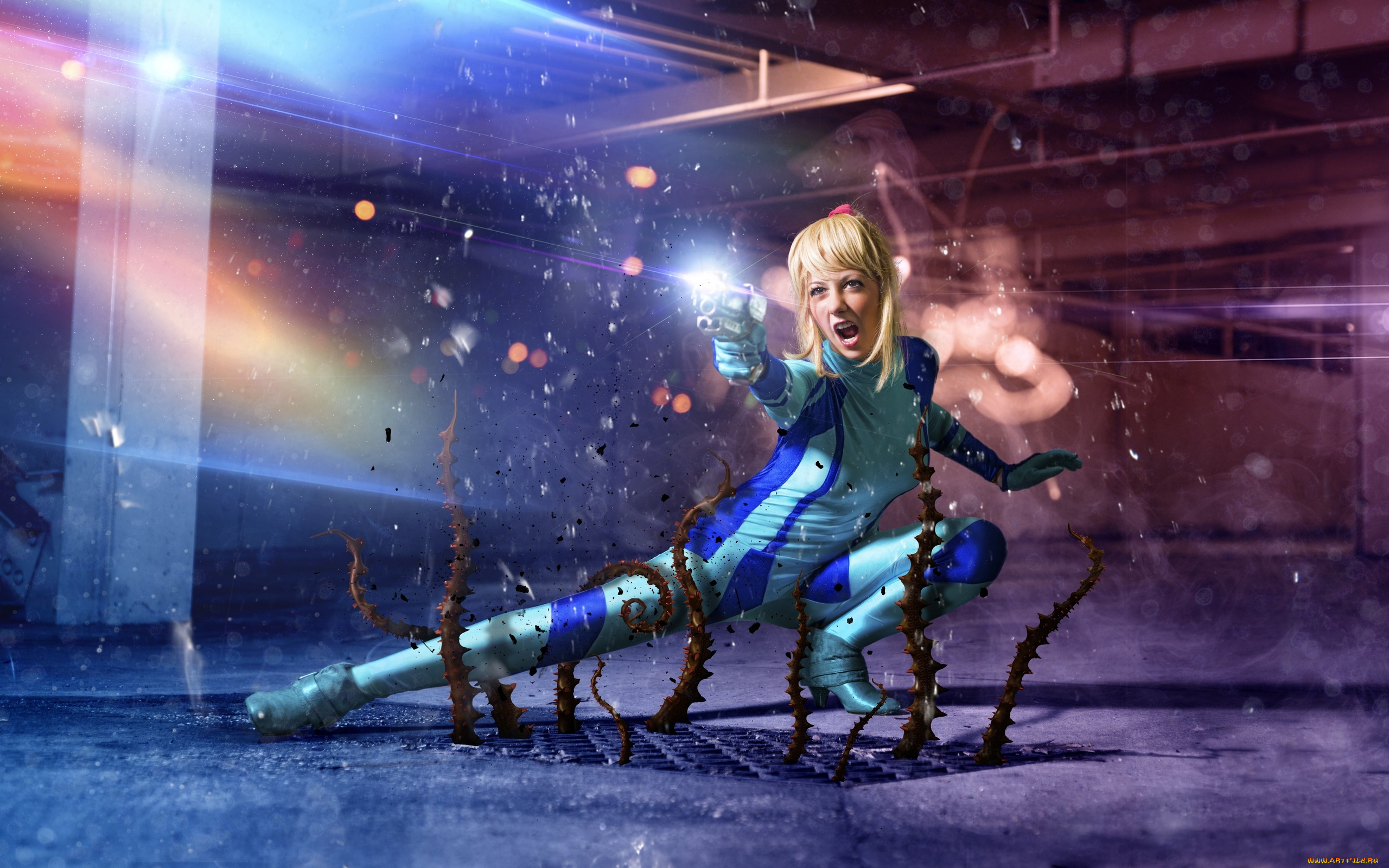 разное, cosplay, , косплей, крик, пистолет, щупальца, решетка, выстрел, костюм, девушка, lauren, oh