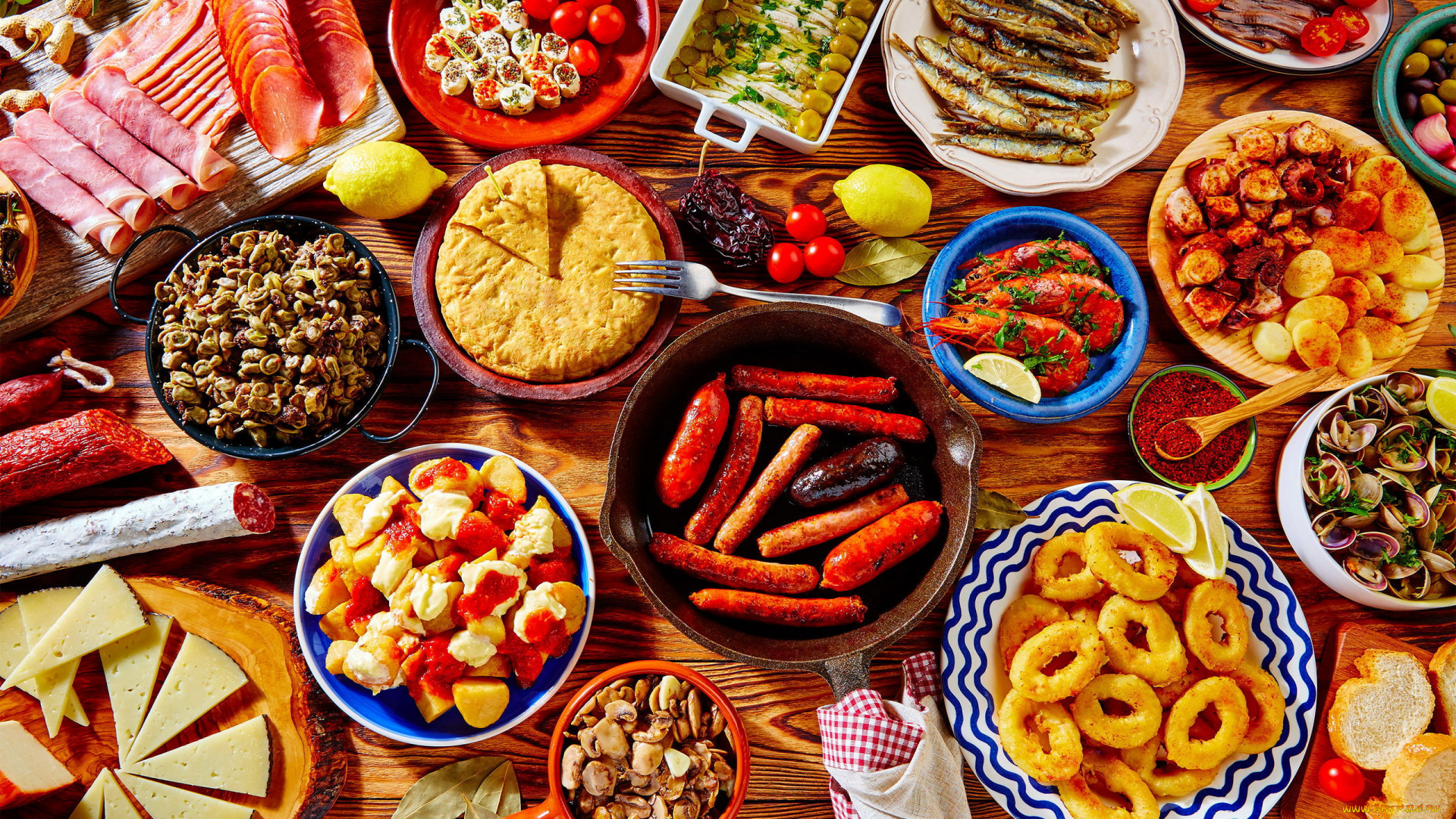 еда, разное, рыба, сыр, лепешка, креветки, колбаса