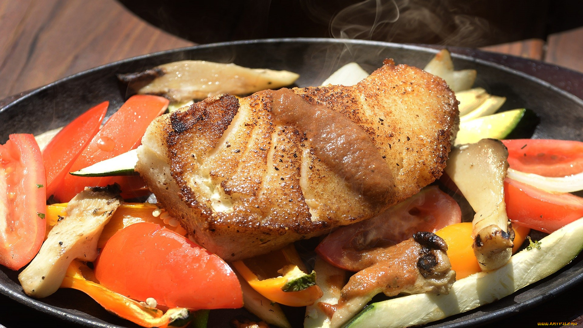 еда, рыбные, блюда, , с, морепродуктами, сибас