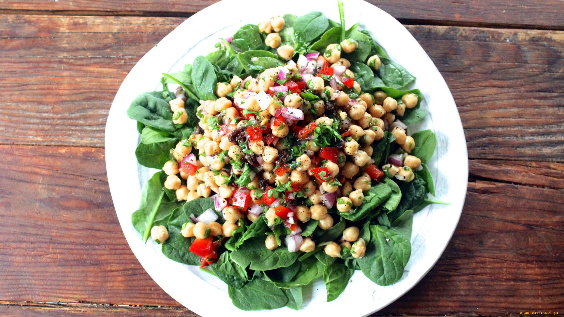 еда, салаты, , закуски, нут, шпинат, овощи, салат