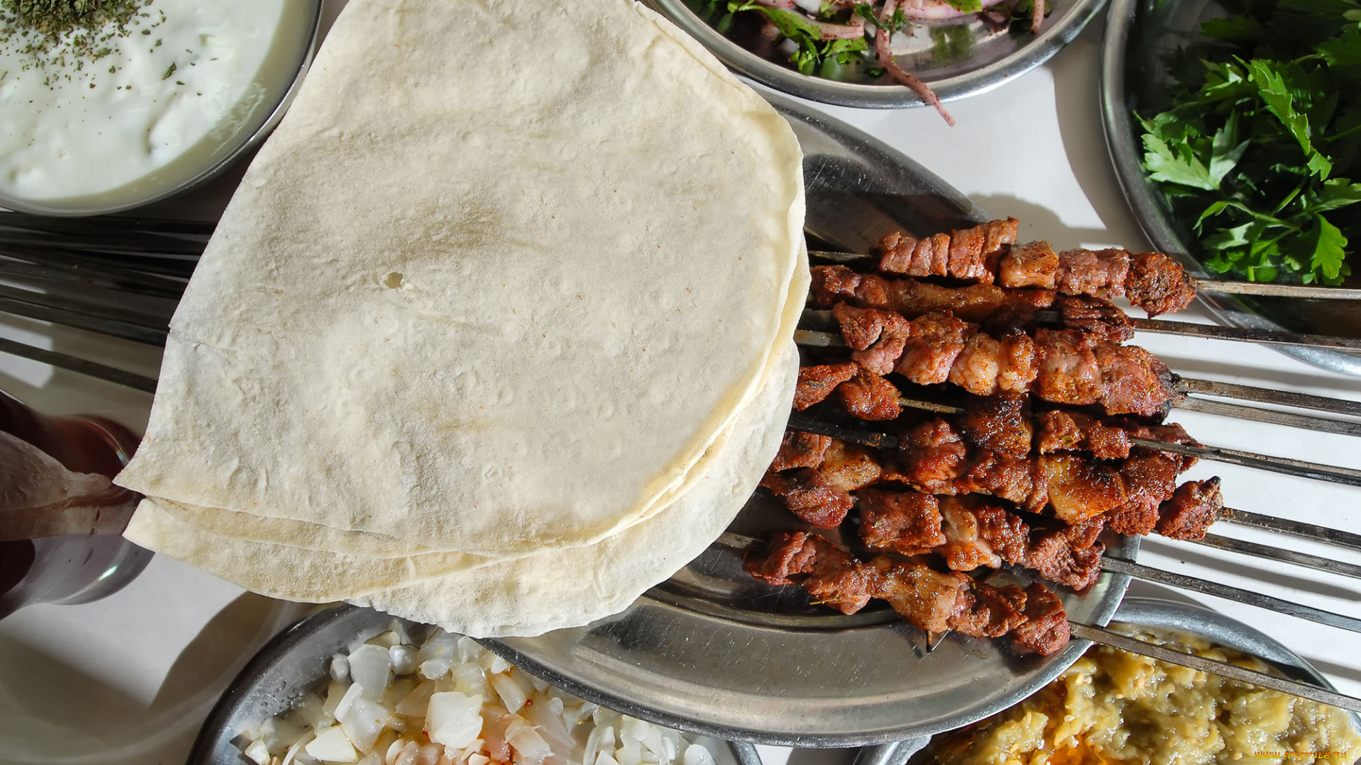 еда, шашлык, , барбекю, овощи, лепешка, мясо