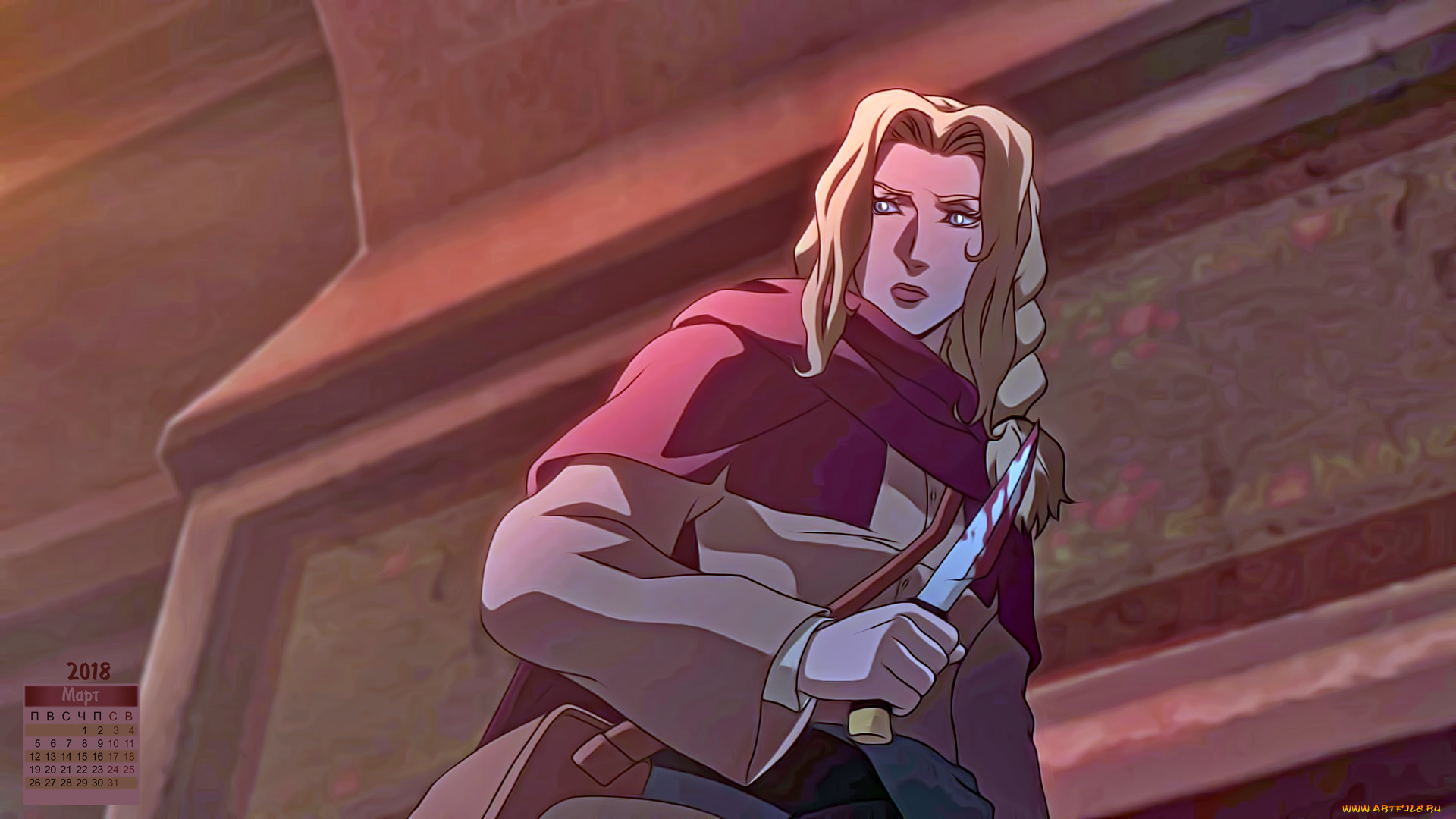 календари, аниме, 2018, нож, девушка, взгляд