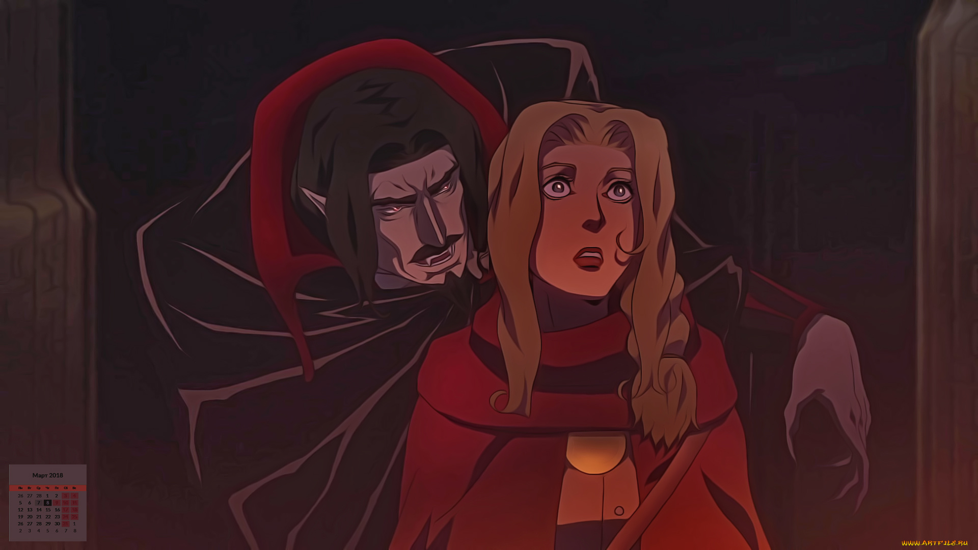календари, аниме, девушка, 2018, испуг, вампир, взгляд, существо, страх