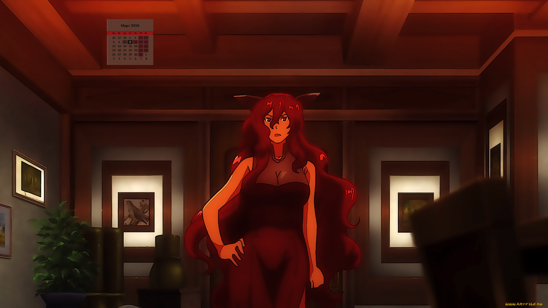 календари, аниме, картина, взгляд, девушка, 2018