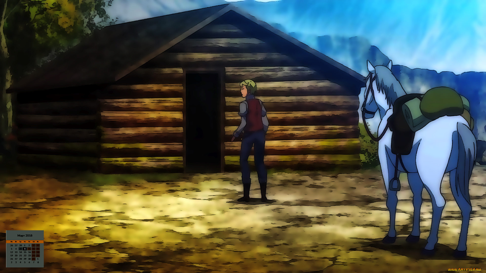 календари, аниме, лошадь, мужчина, постройка, 2018