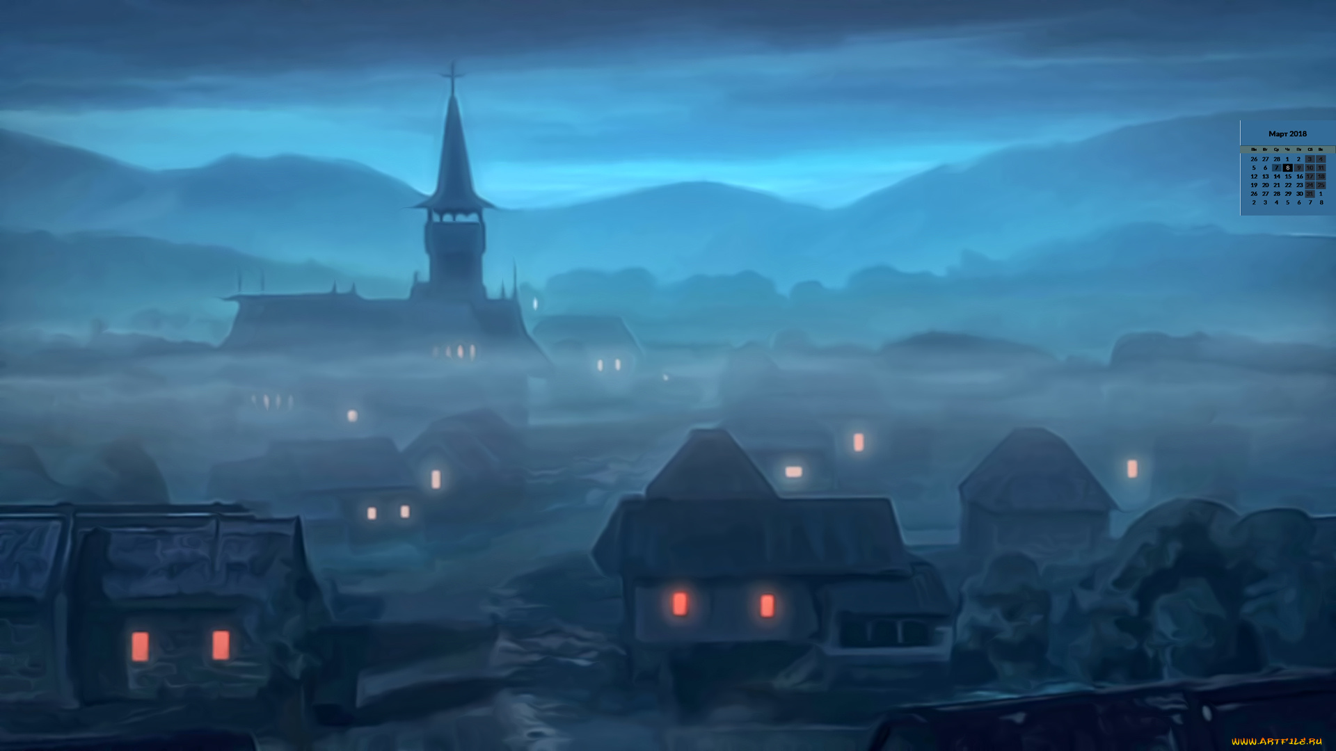 календари, рисованные, , векторная, графика, 2018, дом, ночь, город