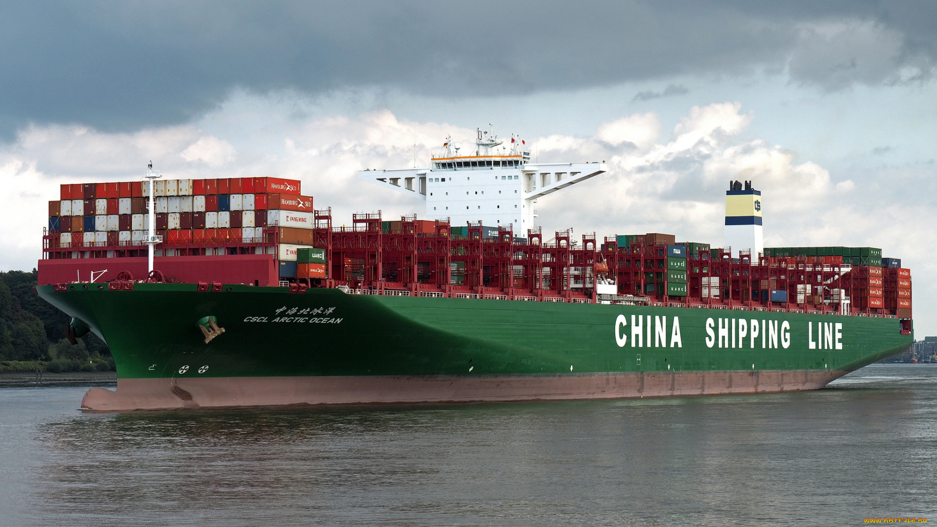 корабли, грузовые, суда, контейнеровоз