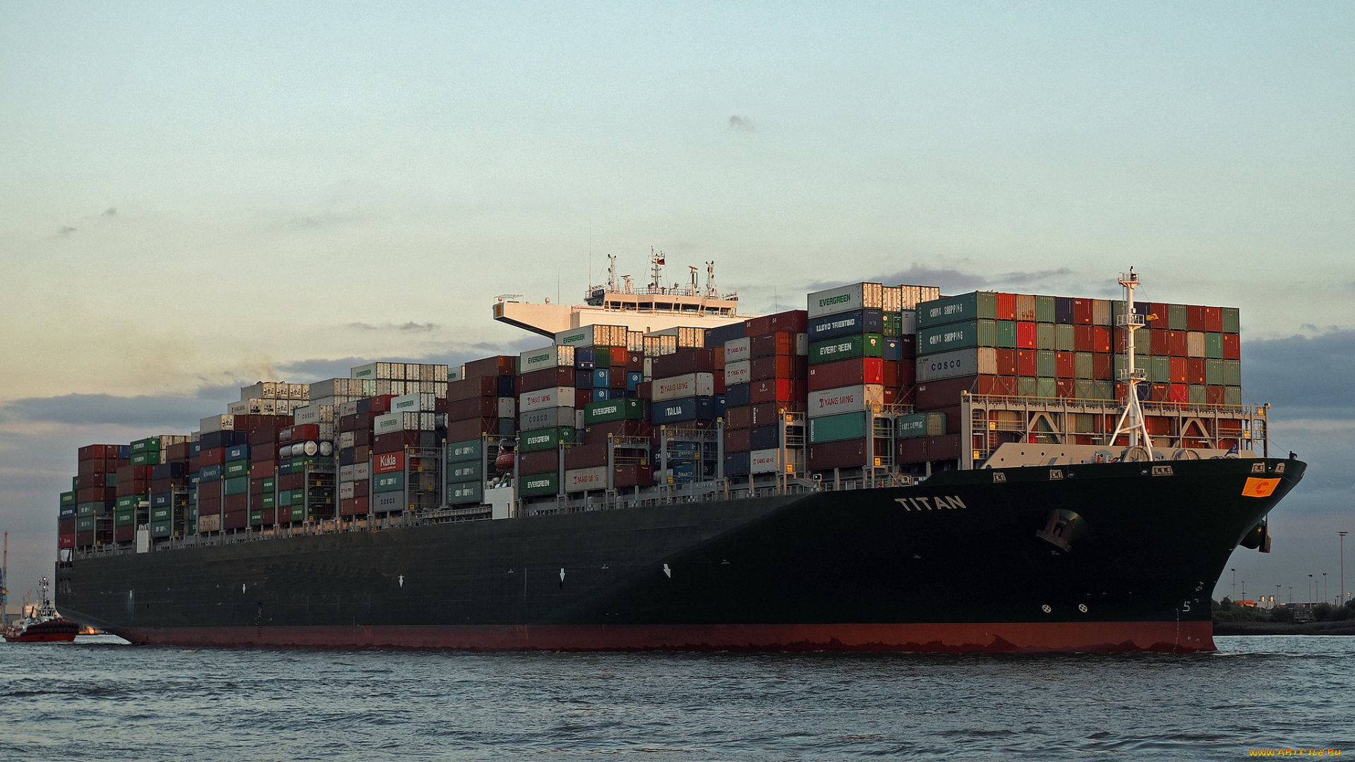 корабли, грузовые, суда, контейнеровоз