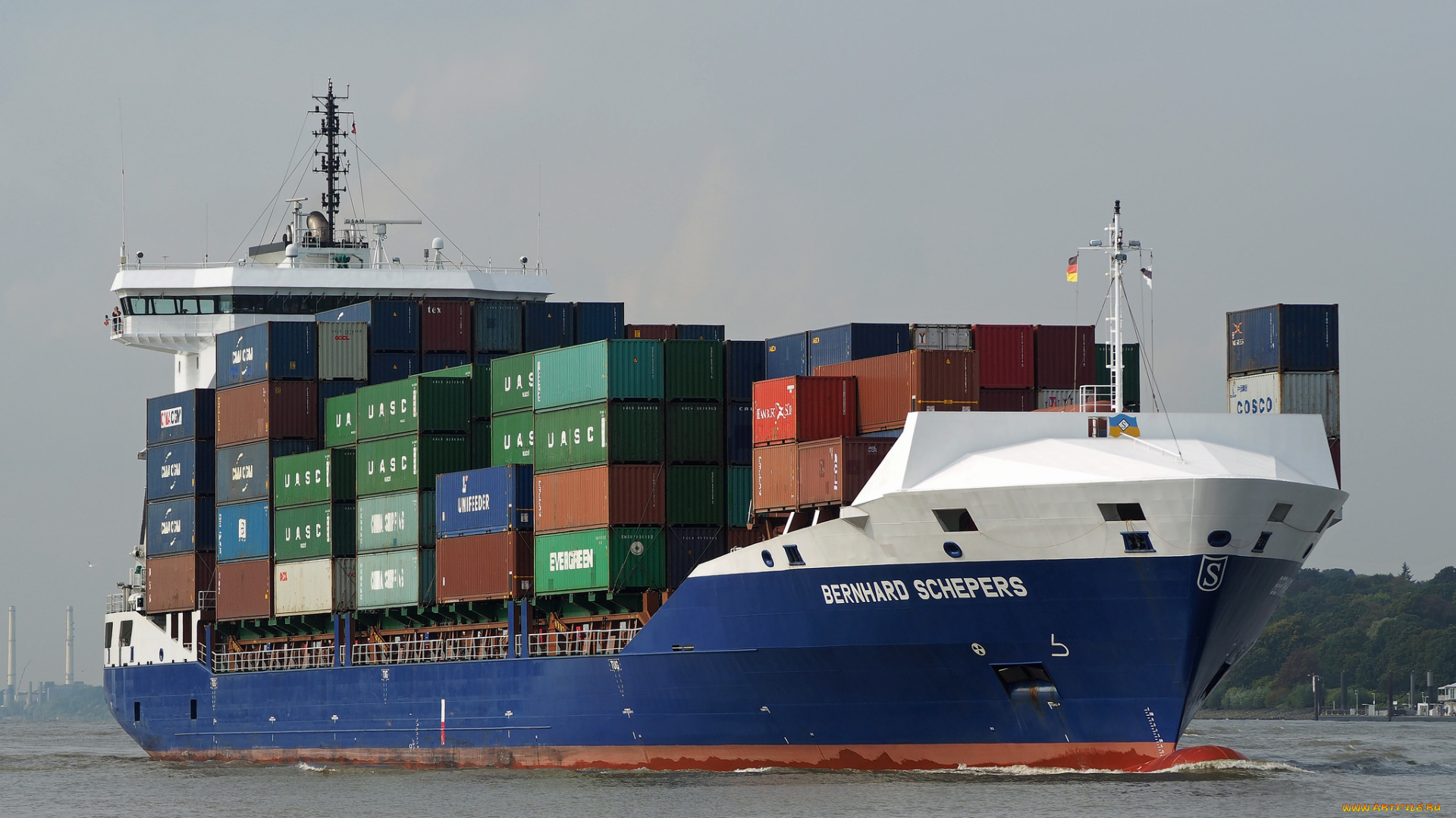 корабли, грузовые, суда, контейнеровоз