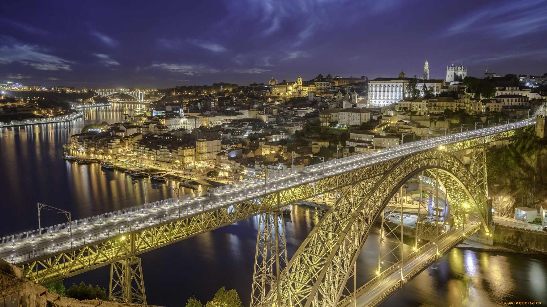 porto, города, порту, , португалия, огни, ночь